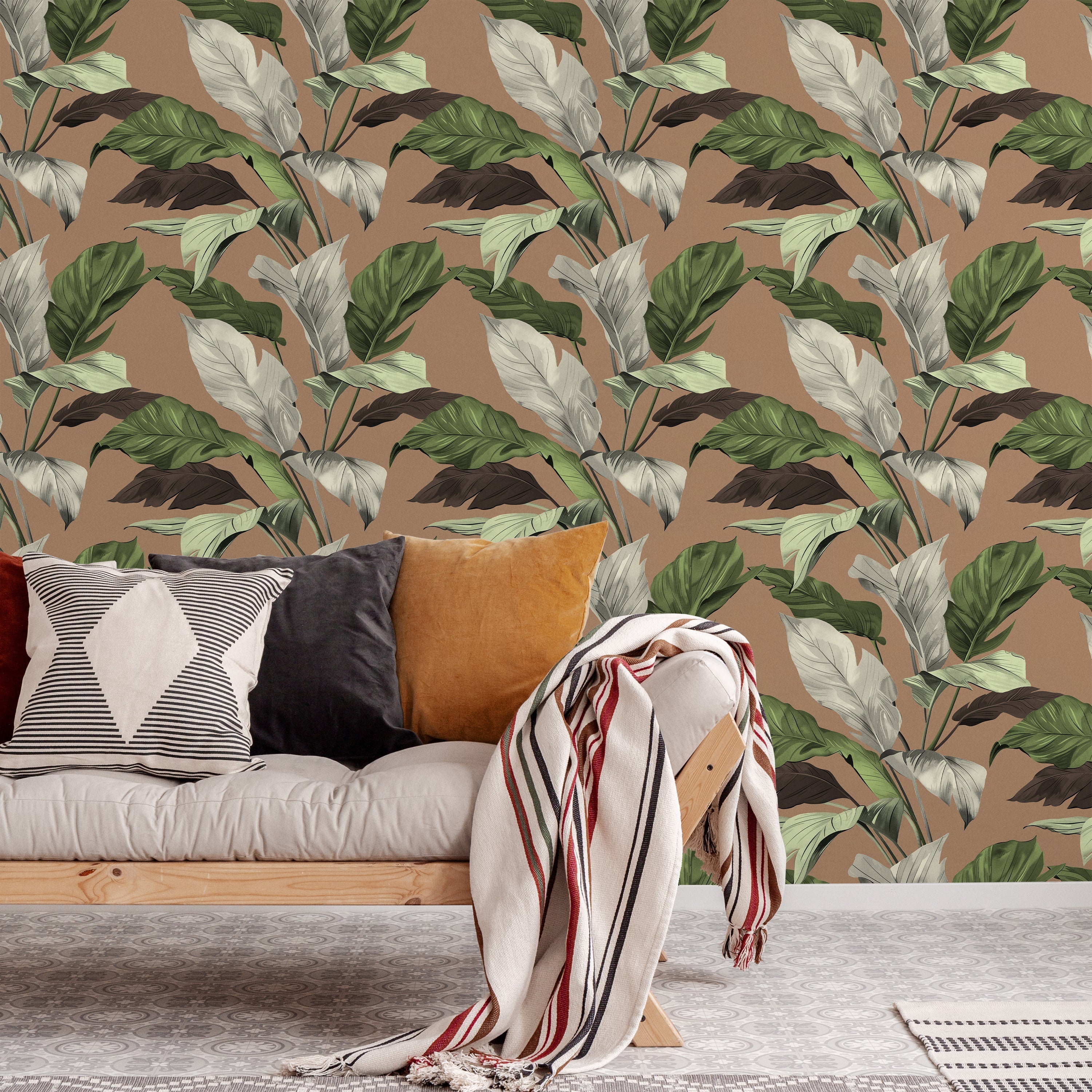 Tropical Elegance Peel and Stick Wallpaper, Removable Wallpaper, Traditional Wallpaper - Brown | DeccoPrint