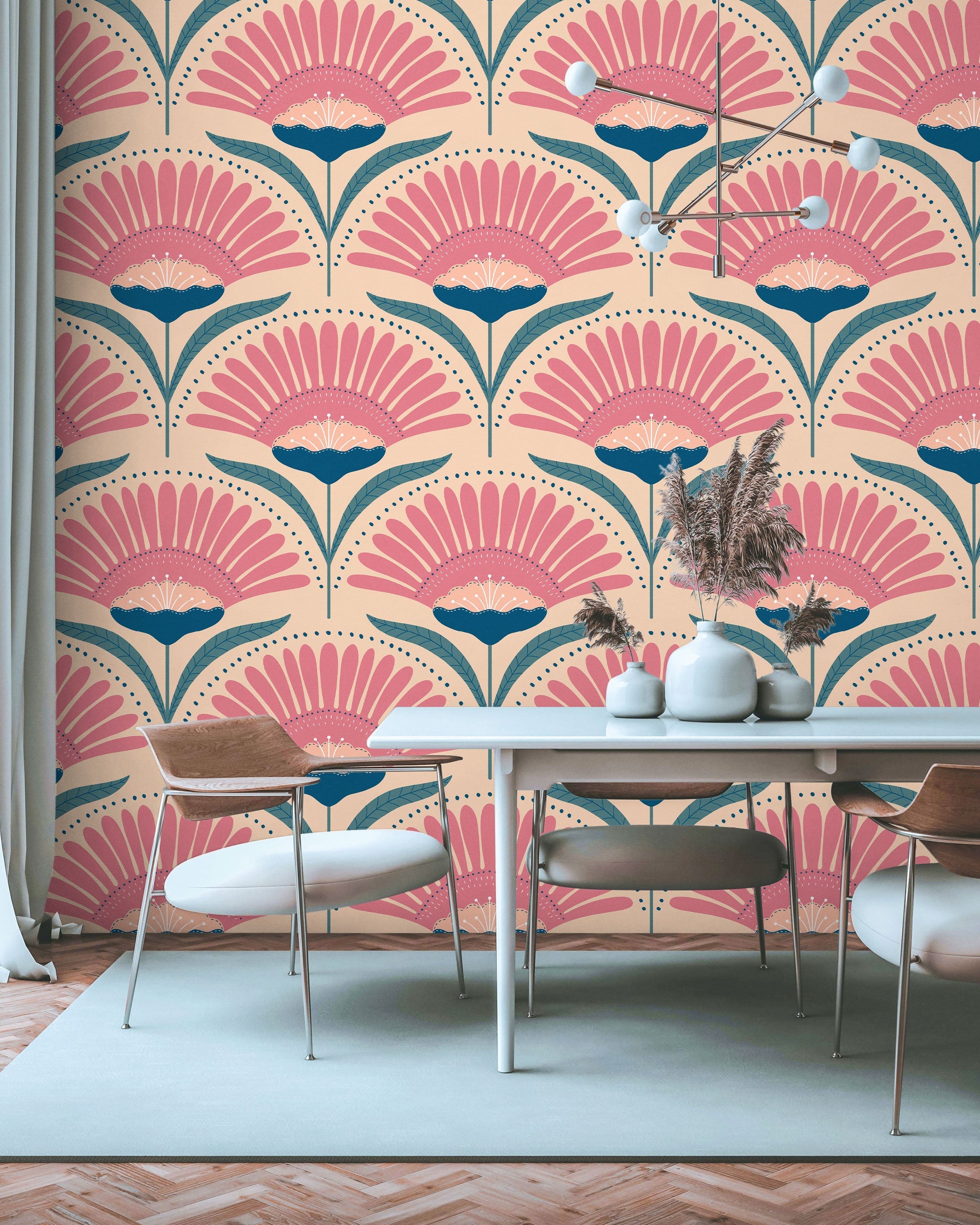 Bohemian Blossom Peel and Stick Wallpaper, Removable Wallpaper, Traditional Wallpaper - Pale | DeccoPrint
