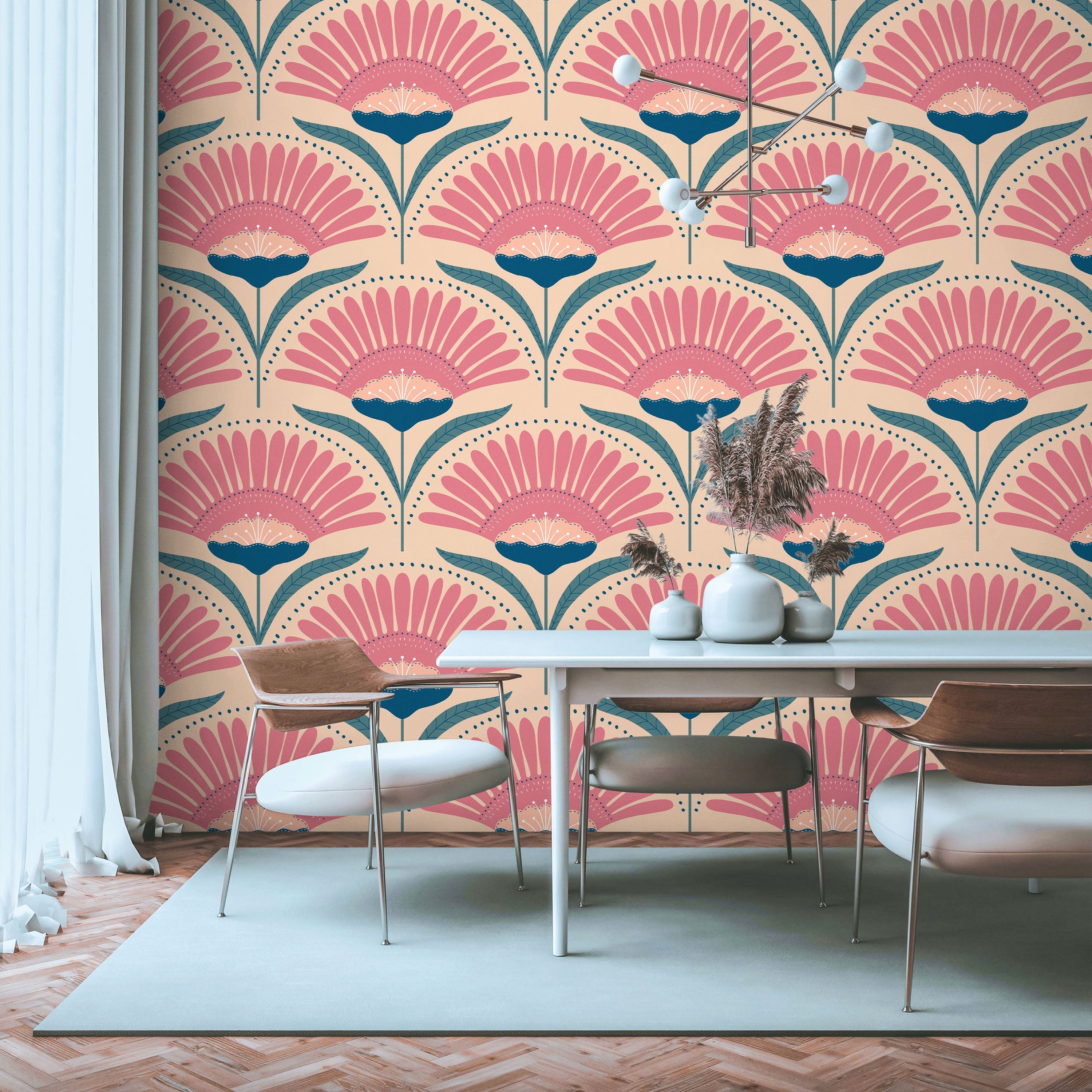 Bohemian Blossom Peel and Stick Wallpaper, Removable Wallpaper, Traditional Wallpaper - Pale | DeccoPrint