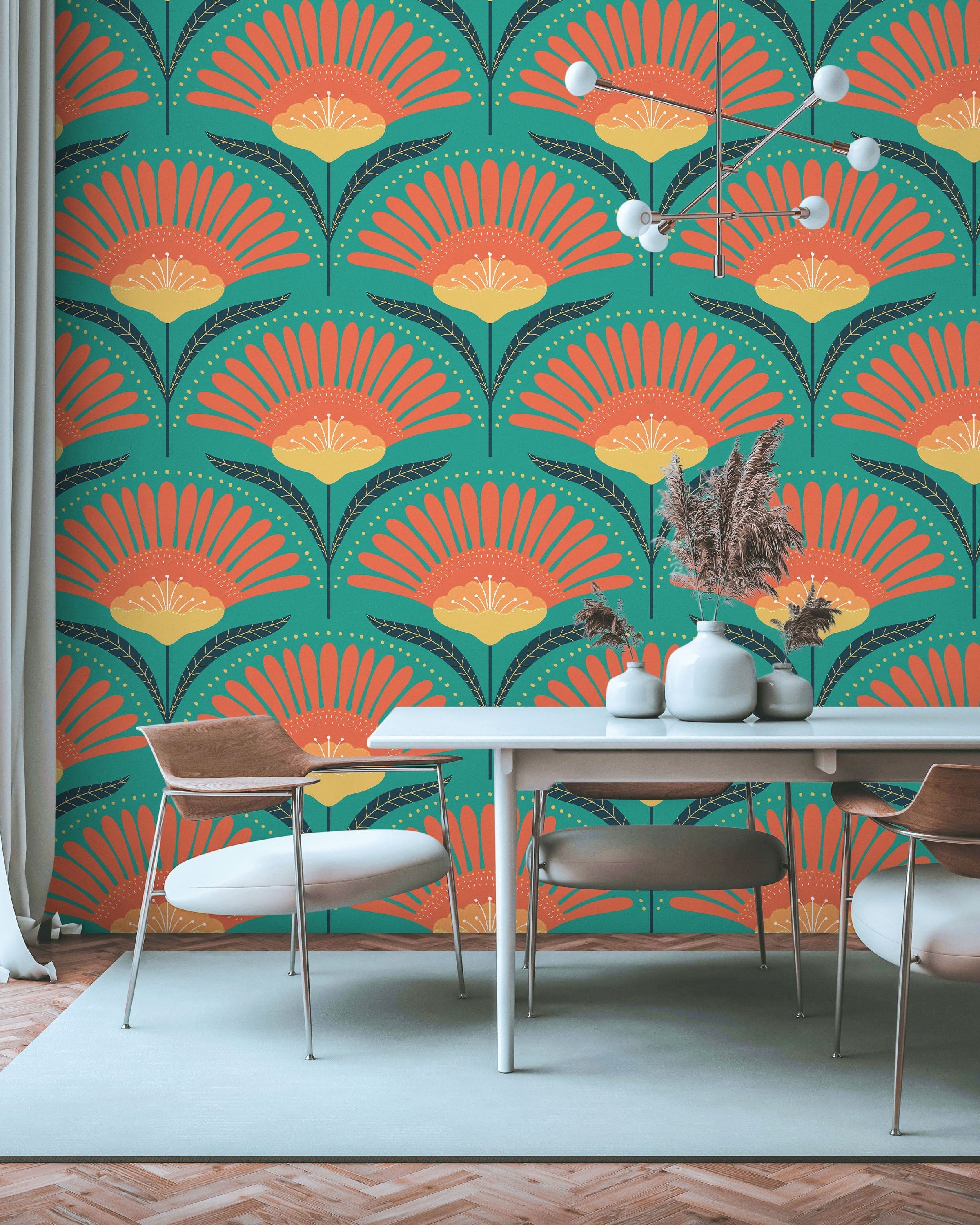 Bohemian Blossom Peel and Stick Wallpaper, Removable Wallpaper, Traditional Wallpaper - Teal | DeccoPrint