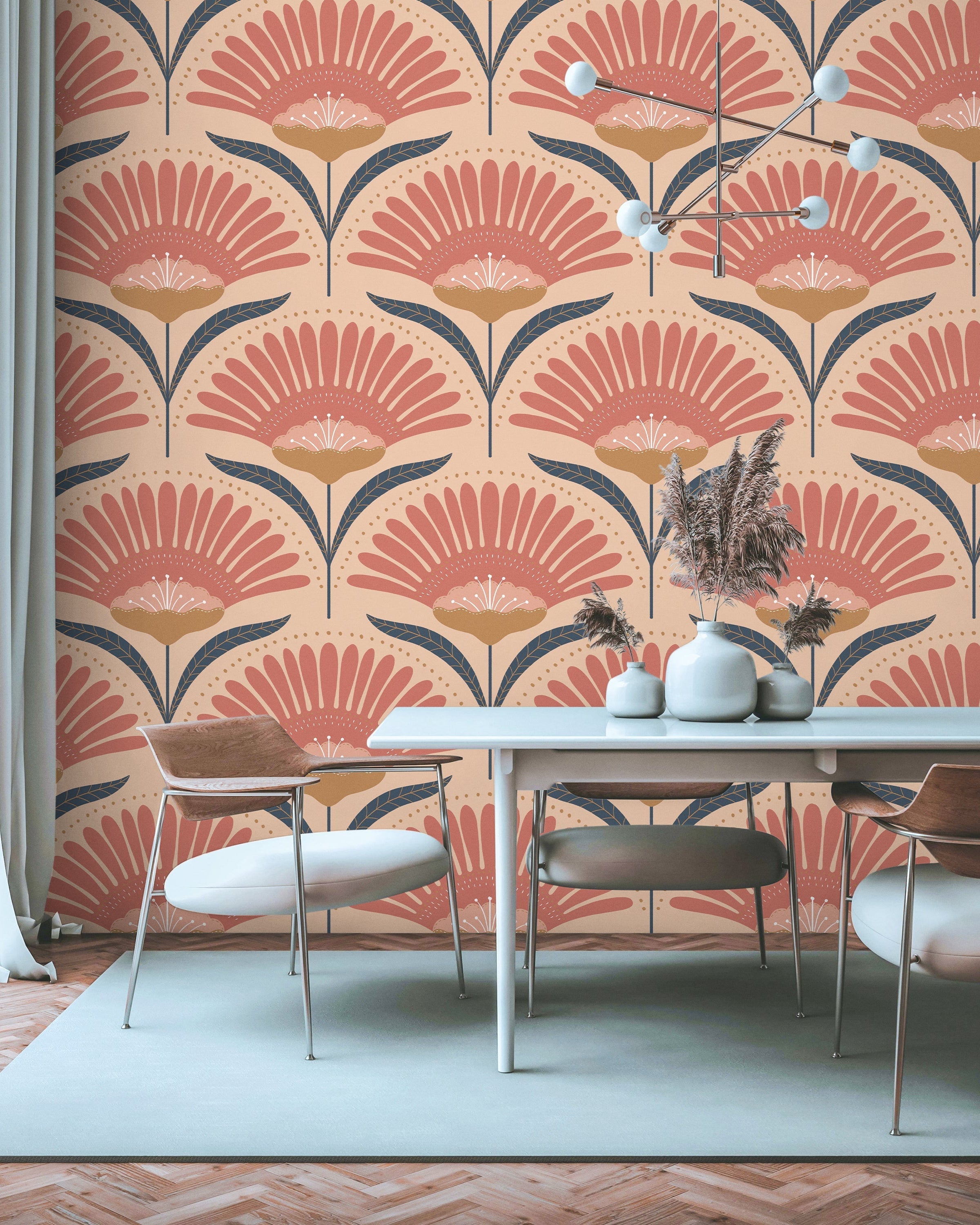 Bohemian Blossom Peel and Stick Wallpaper, Removable Wallpaper, Traditional Wallpaper - Peach | DeccoPrint