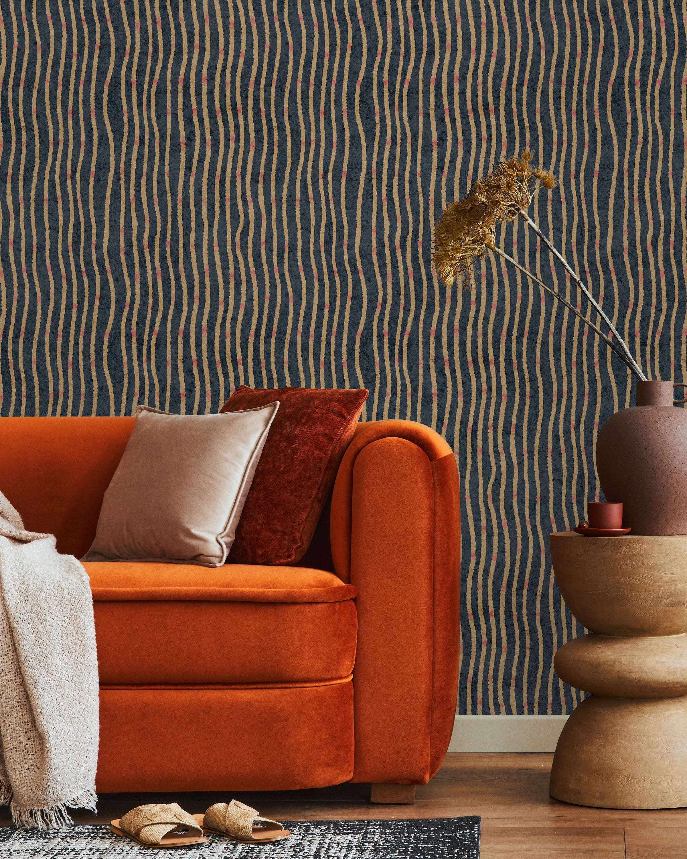 Furuya Korin x Edo Stream Peel and Stick Wallpaper, Removable Wallpaper, Traditional Wallpaper - Midnight Blue | DeccoPrint