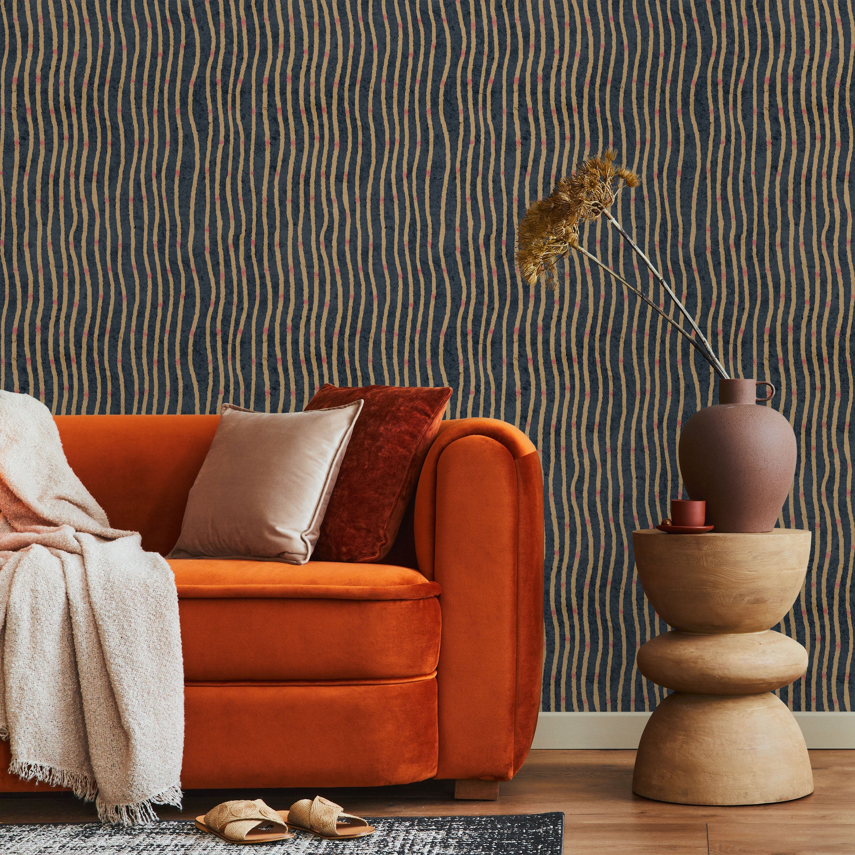 Furuya Korin x Edo Stream Peel and Stick Wallpaper, Removable Wallpaper, Traditional Wallpaper - Midnight Blue | DeccoPrint