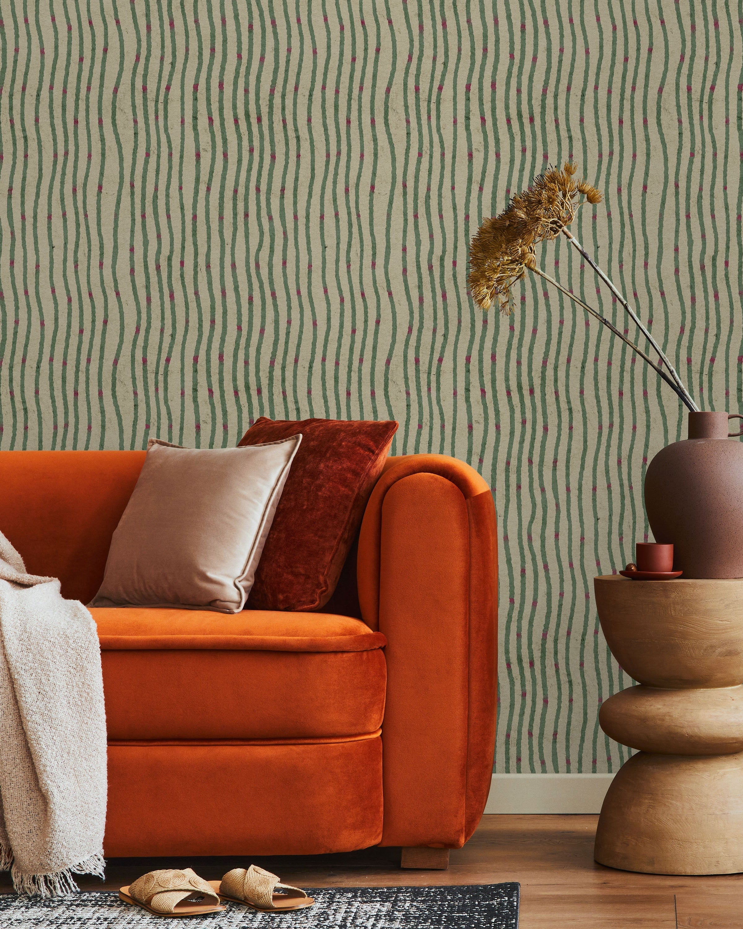 Furuya Korin x Edo Stream Peel and Stick Wallpaper, Removable Wallpaper, Traditional Wallpaper - Rustic Sage | DeccoPrint