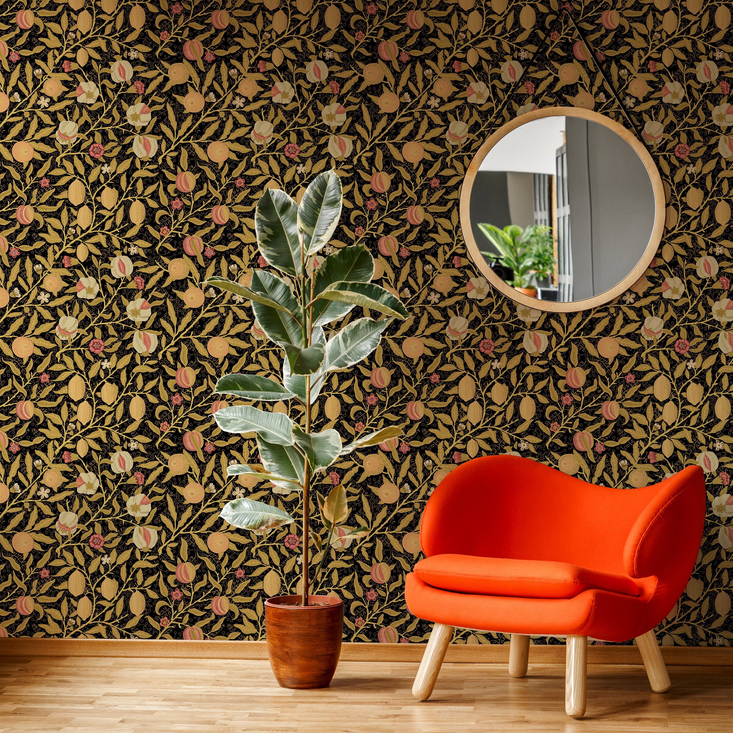 William Morris X Citrus Groove Peel and Stick Wallpaper, Removable Wallpaper, Traditional Wallpaper - Gold | DeccoPrint
