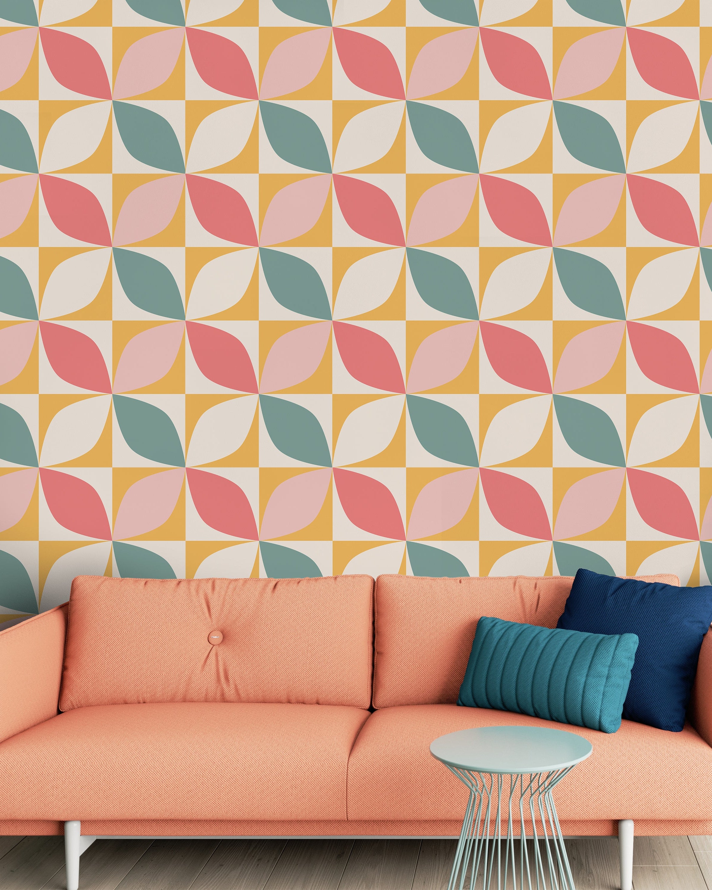 Geometric Bauhaus Peel and Stick Wallpaper, Removable Wallpaper, Traditional Wallpaper - Pink | DeccoPrint