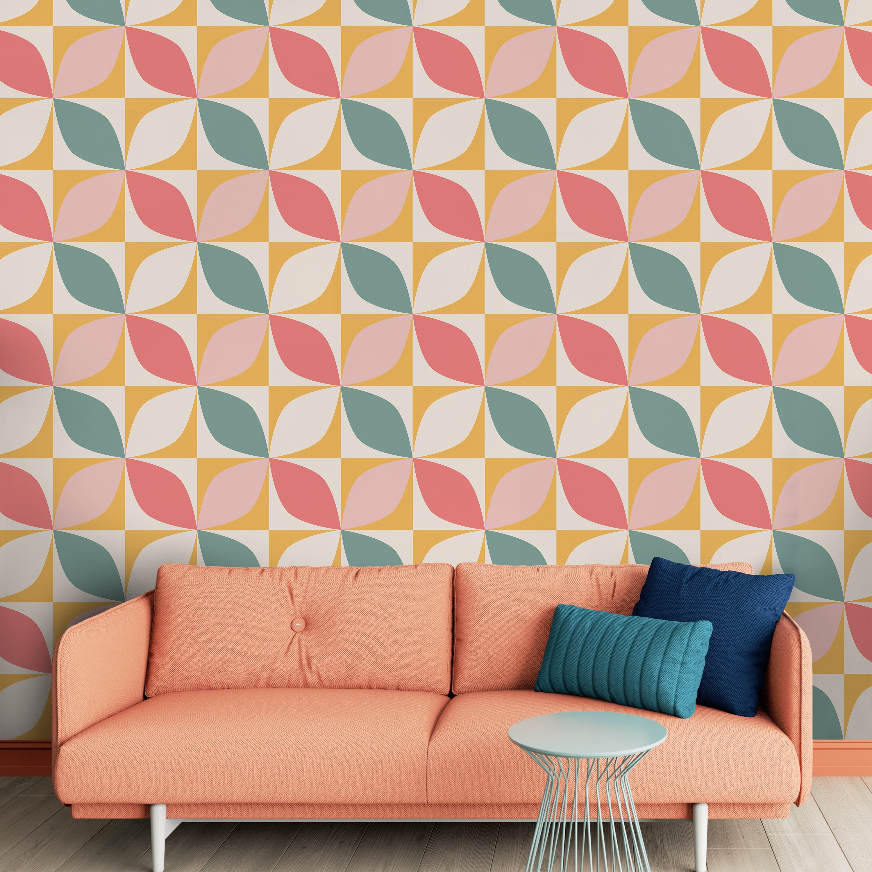 Geometric Bauhaus Peel and Stick Wallpaper, Removable Wallpaper, Traditional Wallpaper - Pink | DeccoPrint