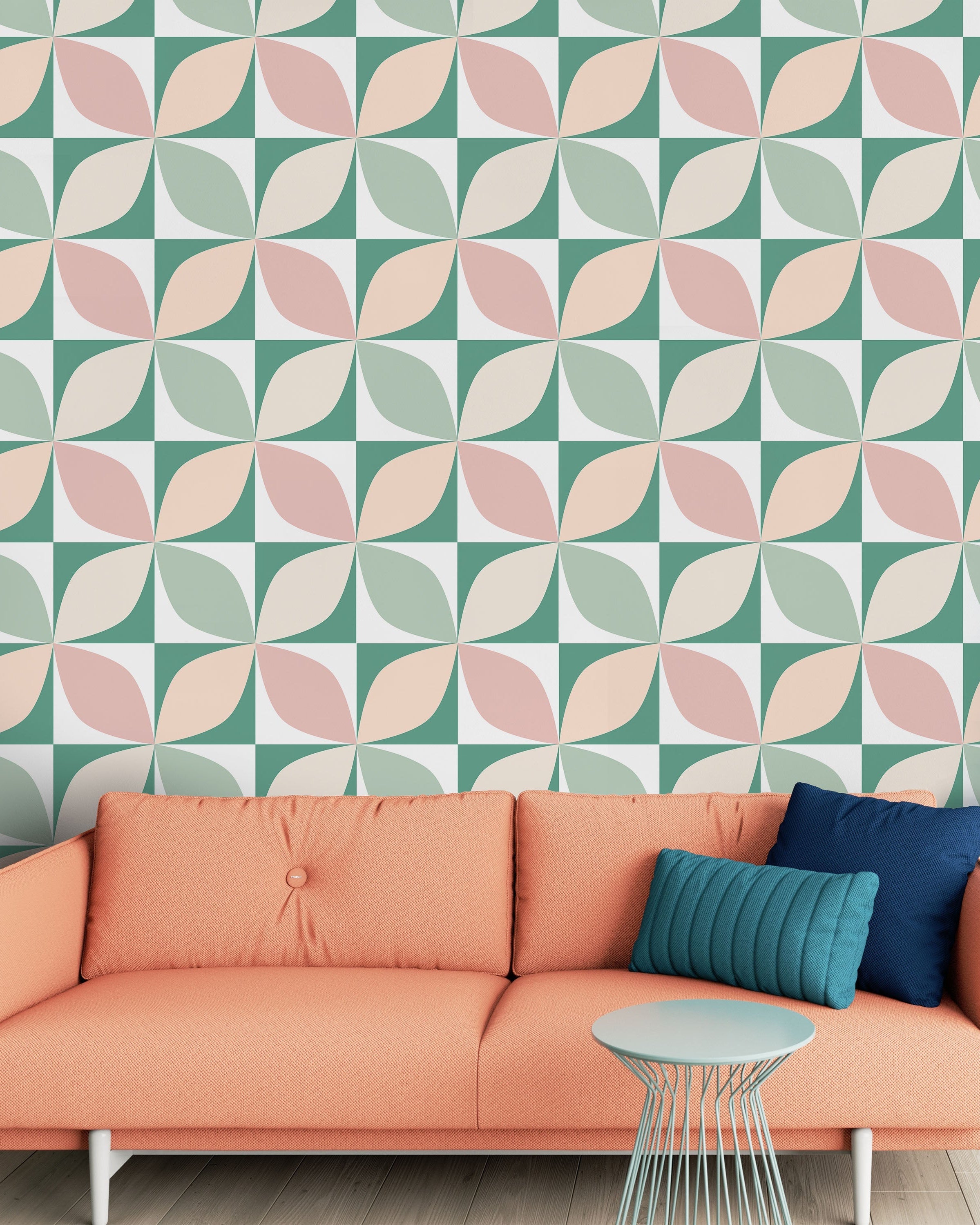 Geometric Bauhaus Peel and Stick Wallpaper, Removable Wallpaper, Traditional Wallpaper - Green | DeccoPrint