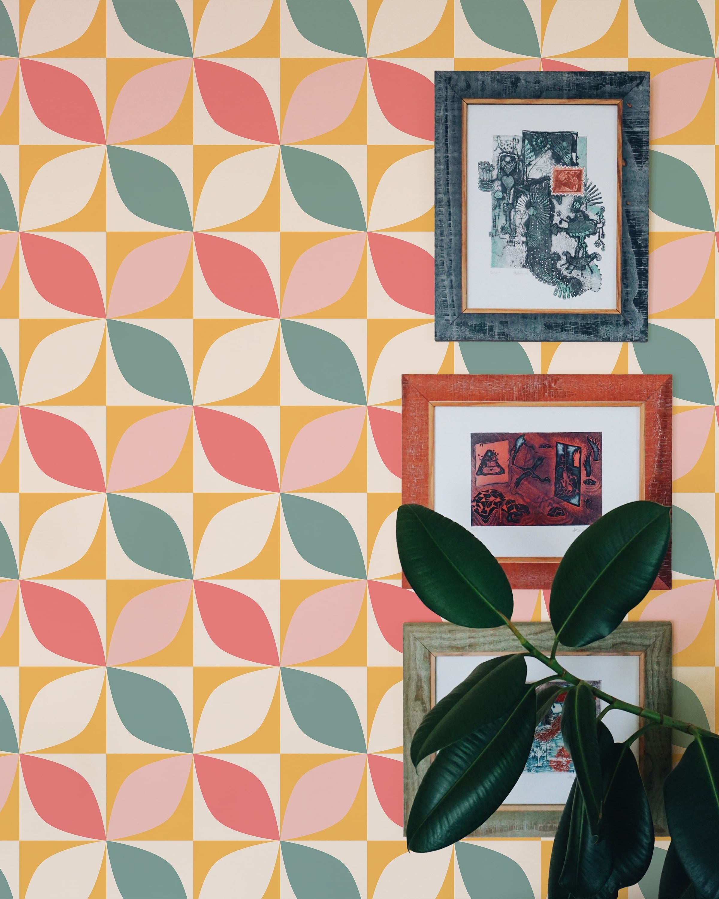 Geometric Bauhaus Peel and Stick Wallpaper, Removable Wallpaper, Traditional Wallpaper - Pink | DeccoPrint