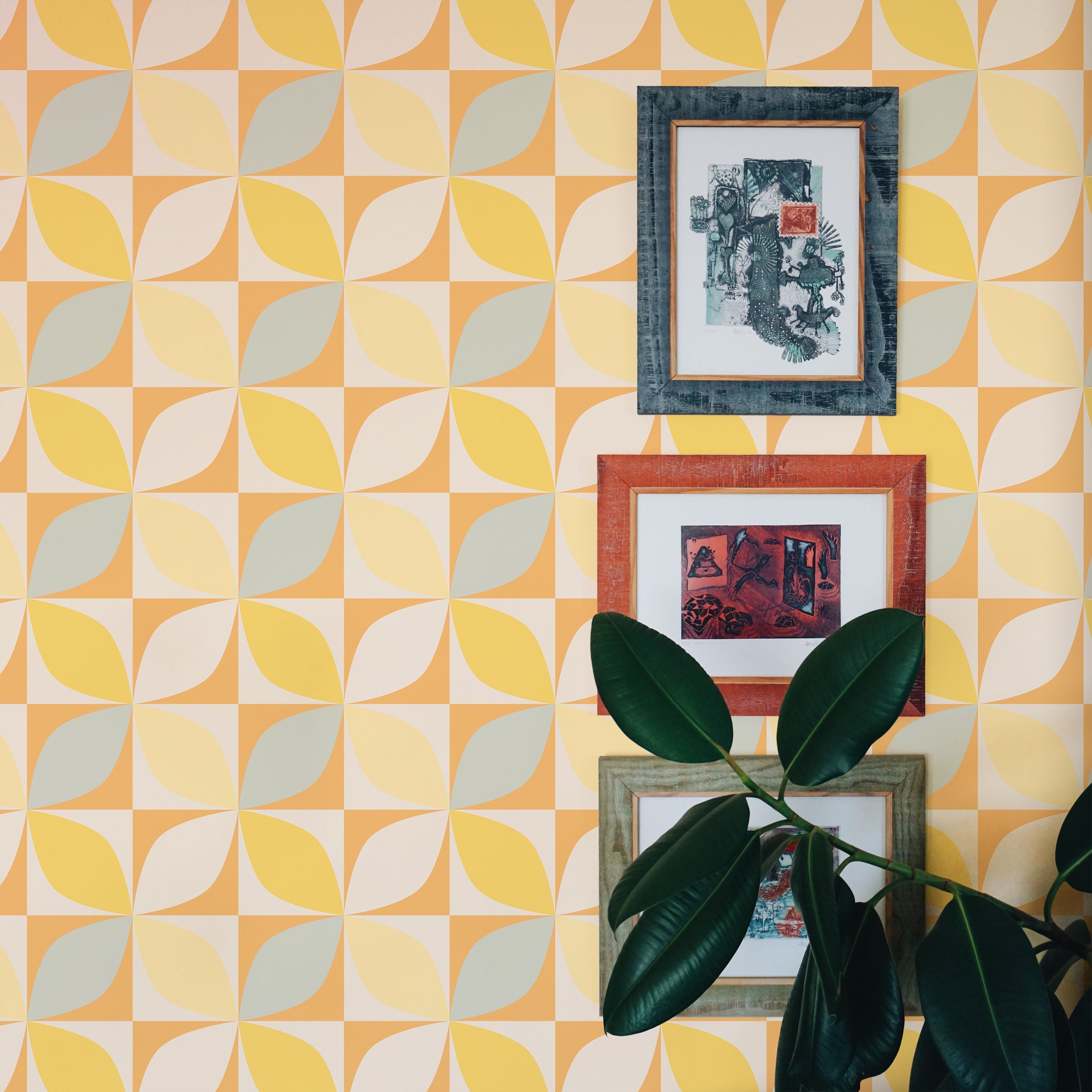 Geometric Bauhaus Peel and Stick Wallpaper, Removable Wallpaper, Traditional Wallpaper - Yellow | DeccoPrint