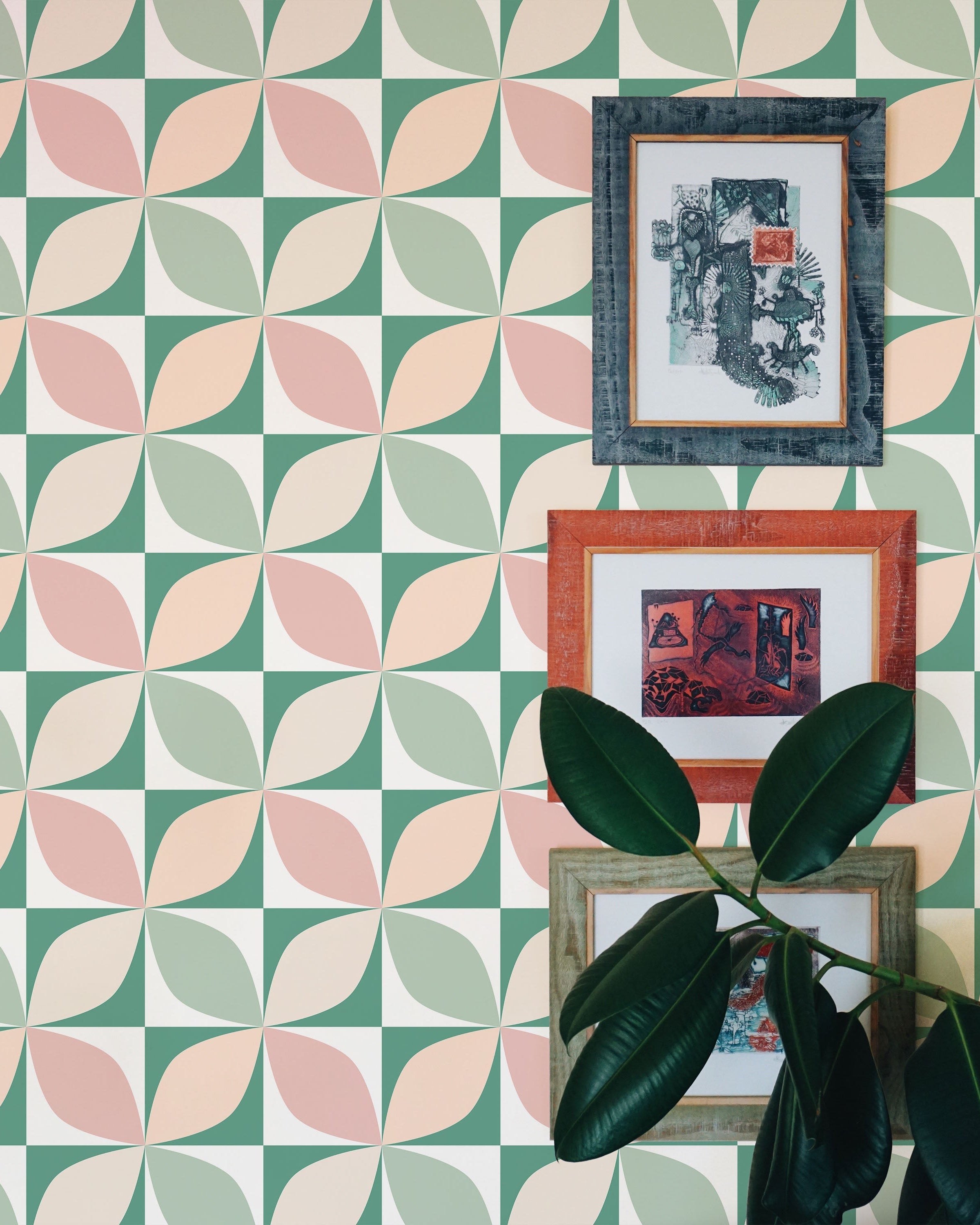 Geometric Bauhaus Peel and Stick Wallpaper, Removable Wallpaper, Traditional Wallpaper - Green | DeccoPrint