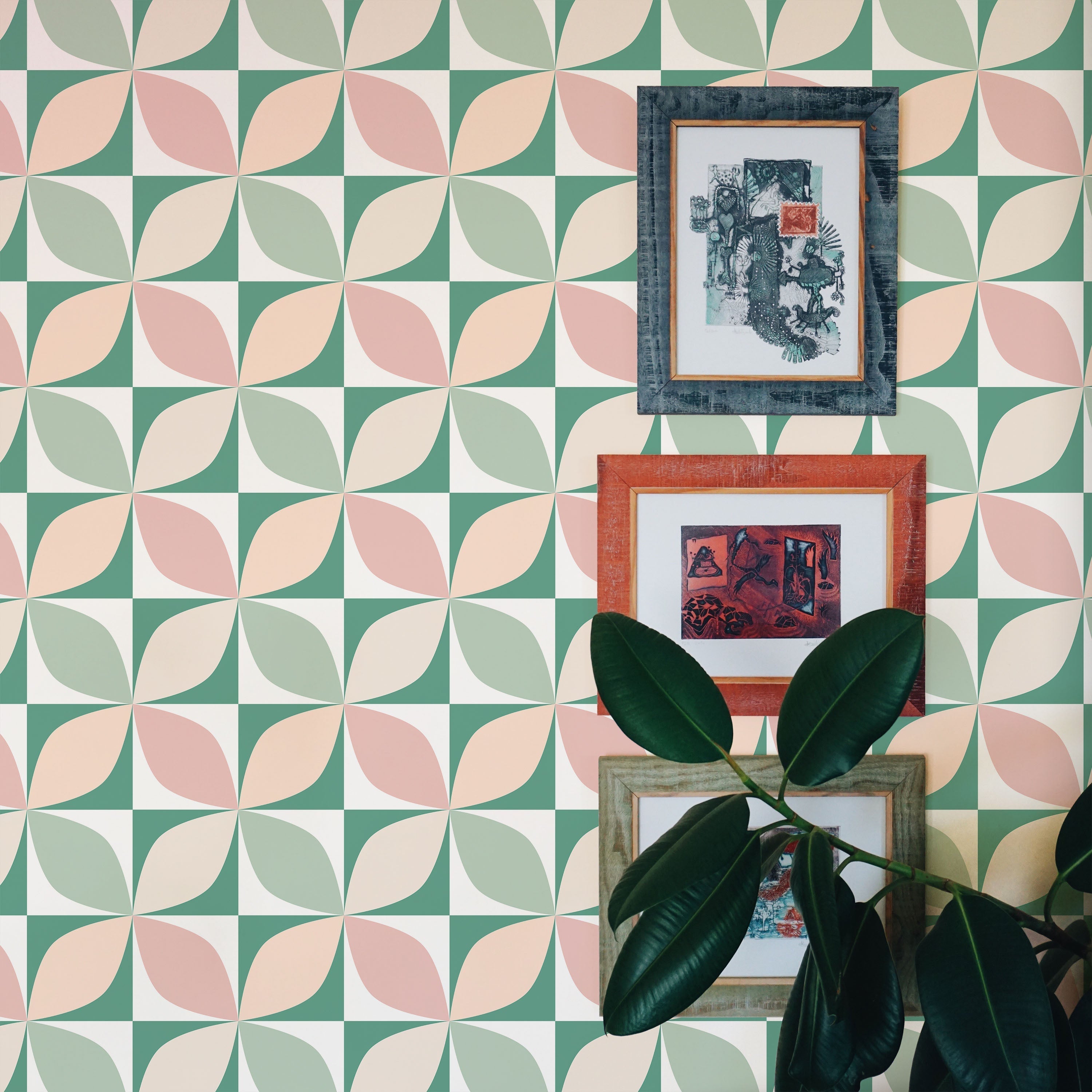 Geometric Bauhaus Peel and Stick Wallpaper, Removable Wallpaper, Traditional Wallpaper - Green | DeccoPrint