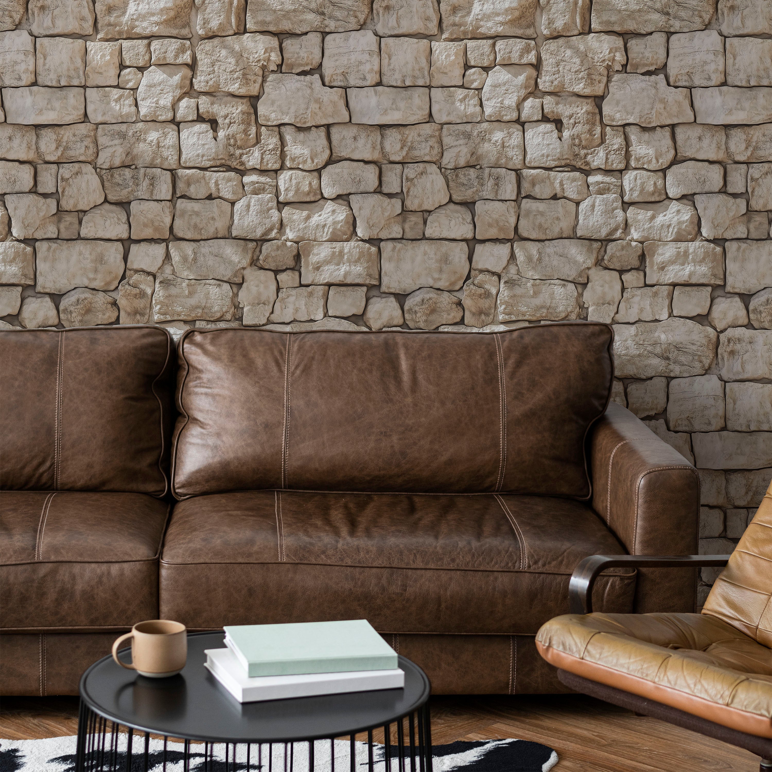 Urban Masonry Peel and Stick Wallpaper, Removable Wallpaper, Traditional Wallpaper - Sandstone Beige | DeccoPrint