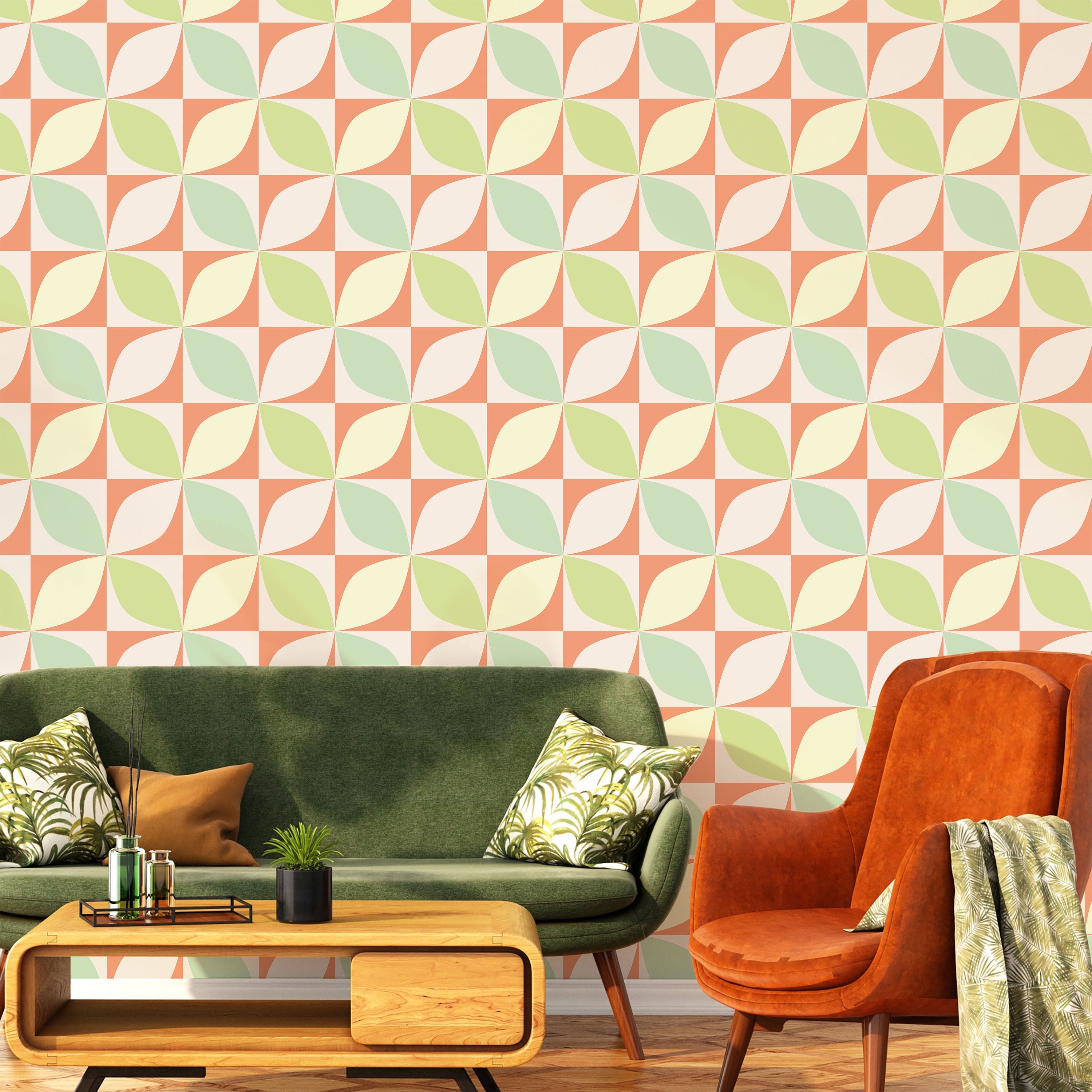 Geometric Bauhaus Peel and Stick Wallpaper, Removable Wallpaper, Traditional Wallpaper - Mint | DeccoPrint