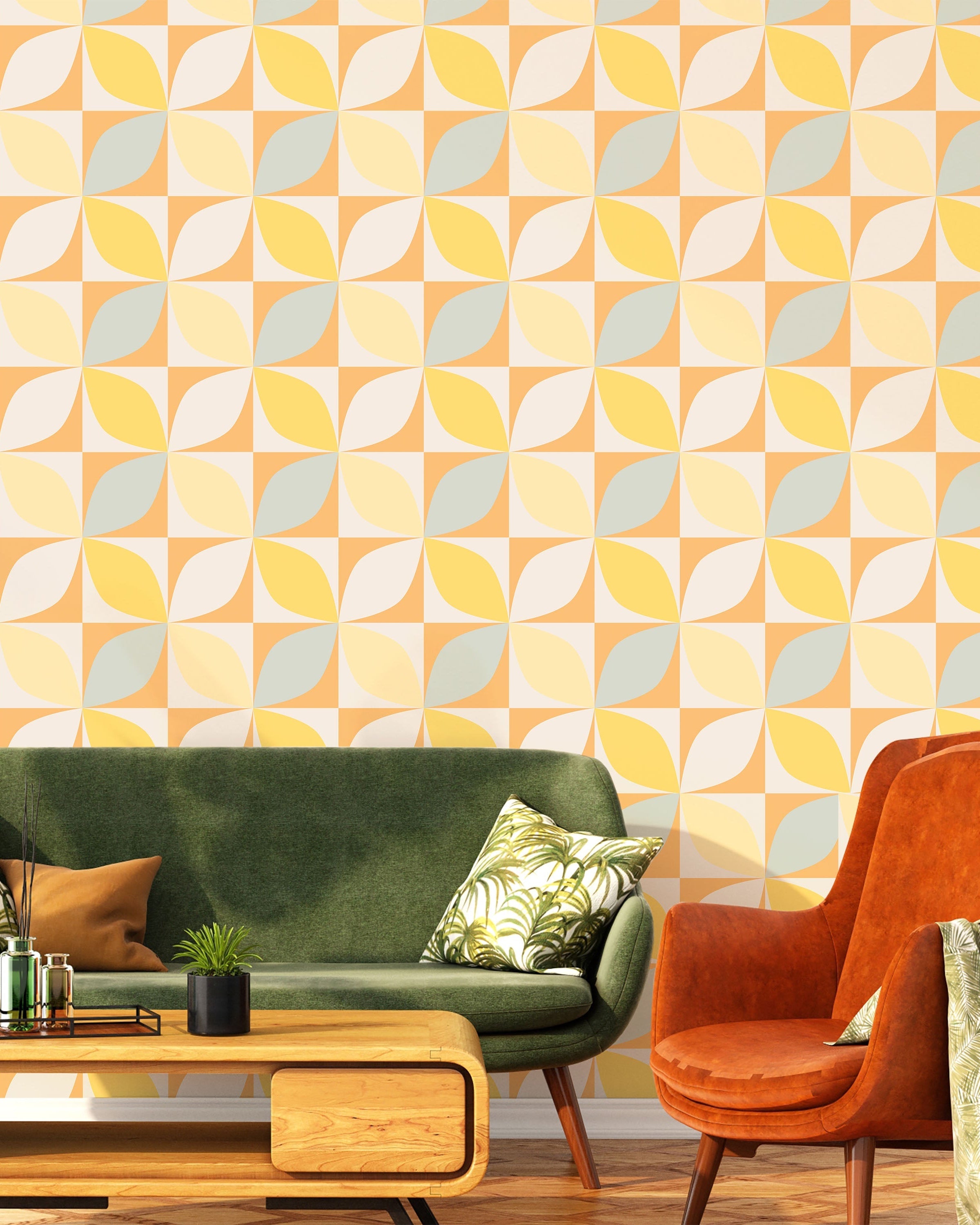 Geometric Bauhaus Peel and Stick Wallpaper, Removable Wallpaper, Traditional Wallpaper - Yellow | DeccoPrint