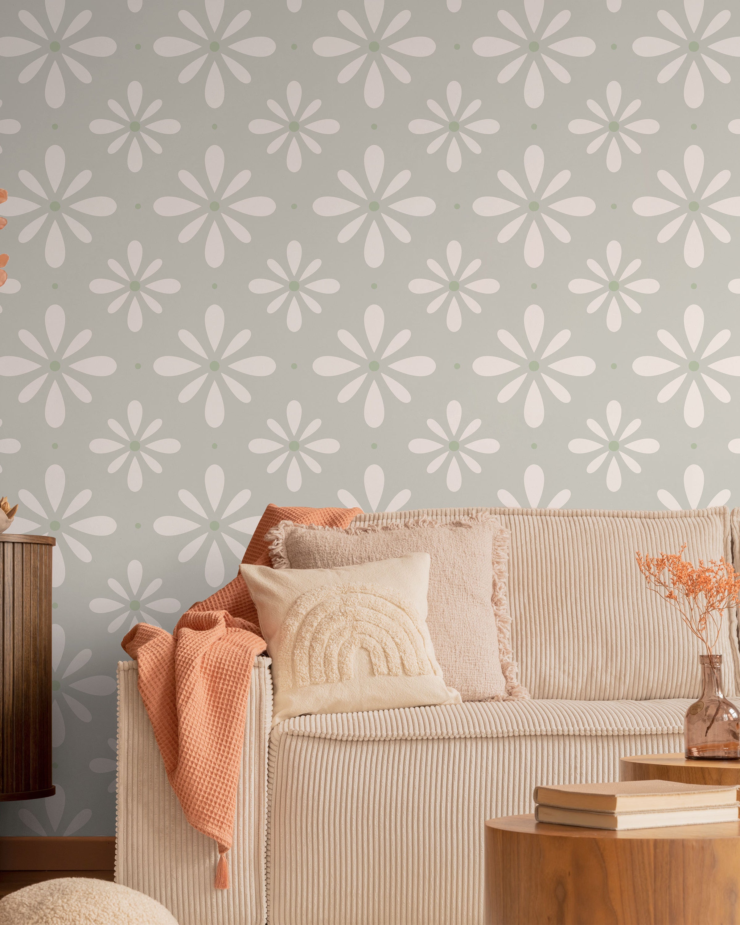 Pastel Blooms Peel and Stick Wallpaper, Removable Wallpaper, Traditional Wallpaper - Pale Sage | DeccoPrint