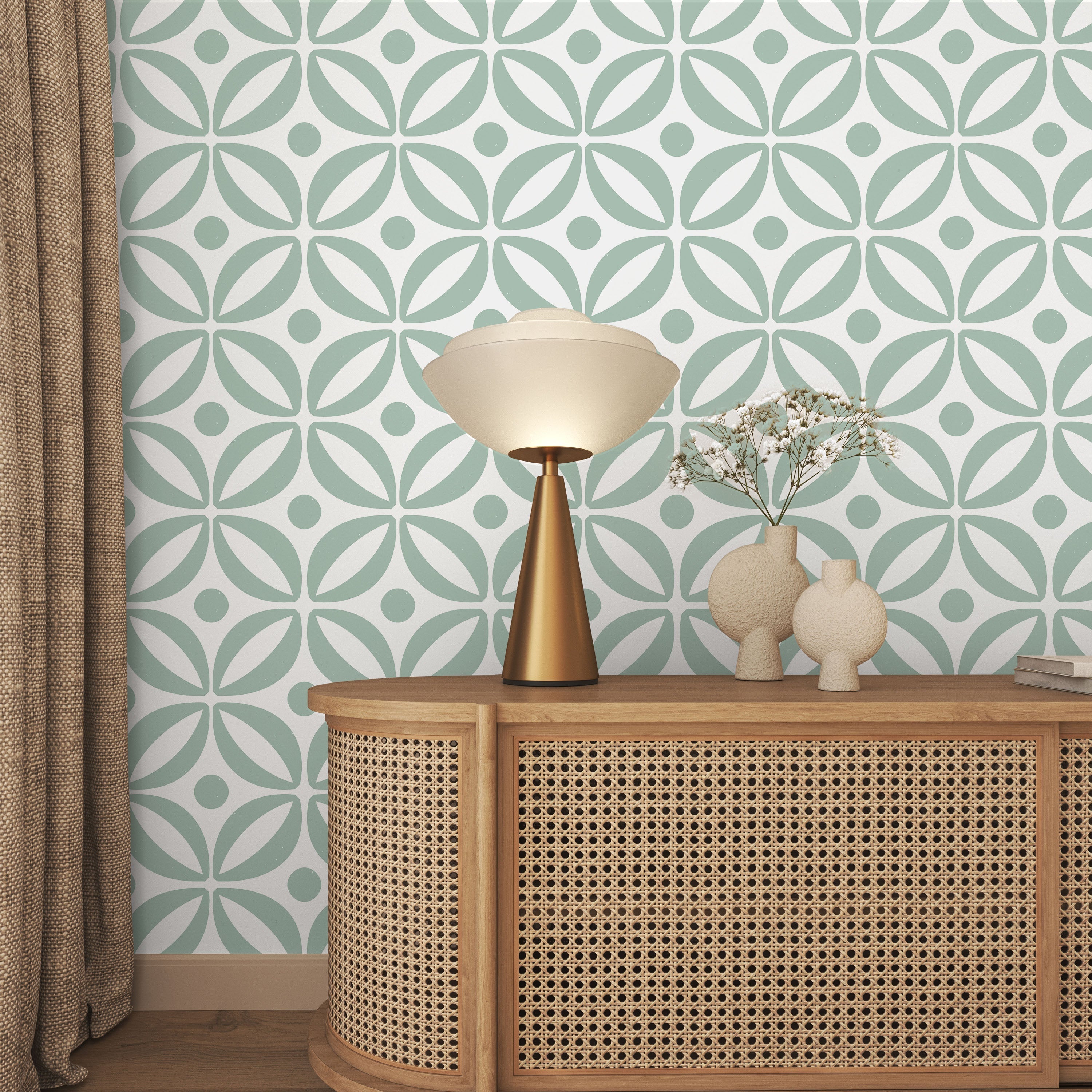 Grid Bloom Peel and Stick Wallpaper, Removable Wallpaper, Traditional Wallpaper - Blue | DeccoPrint