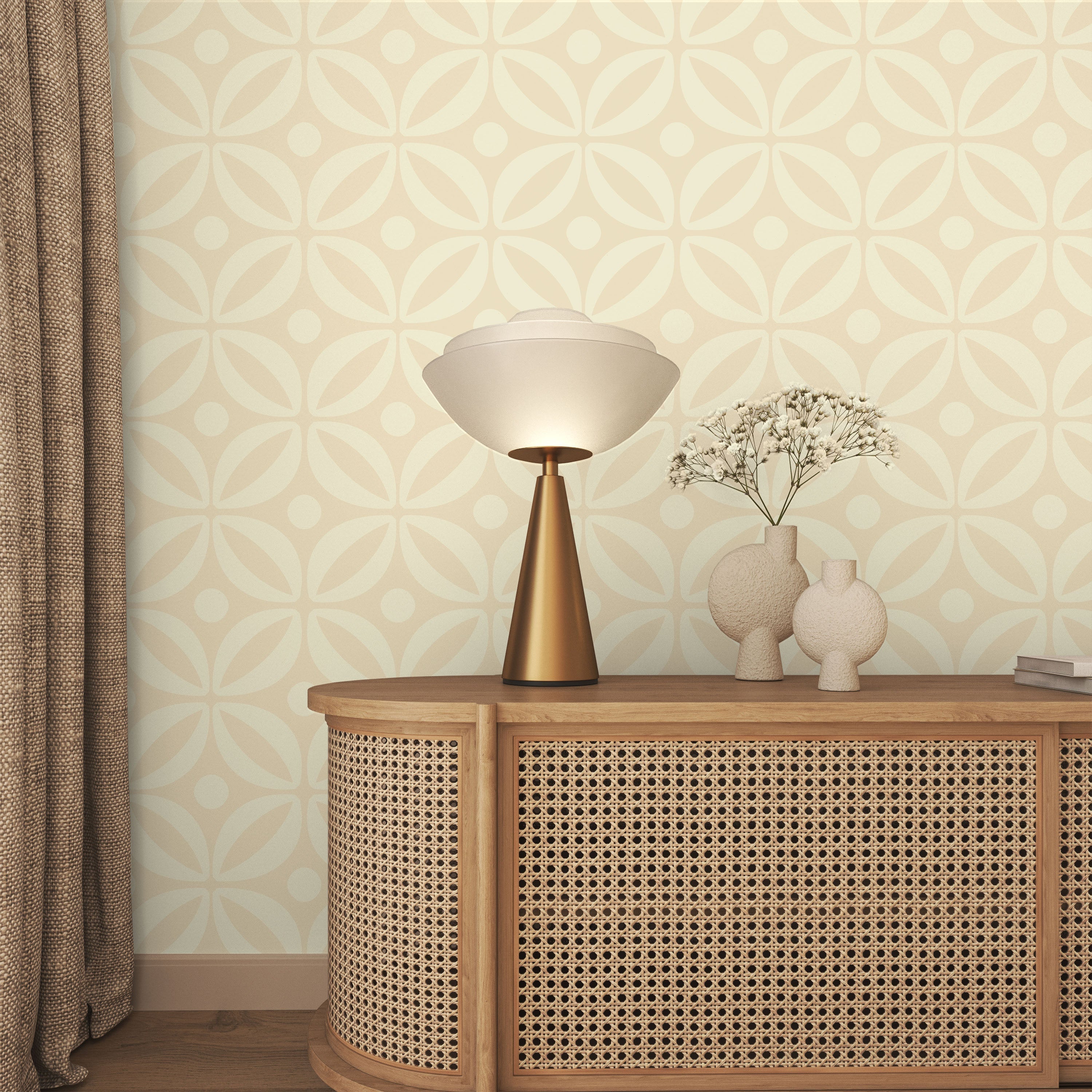 Grid Bloom Peel and Stick Wallpaper, Removable Wallpaper, Traditional Wallpaper - Cream | DeccoPrint