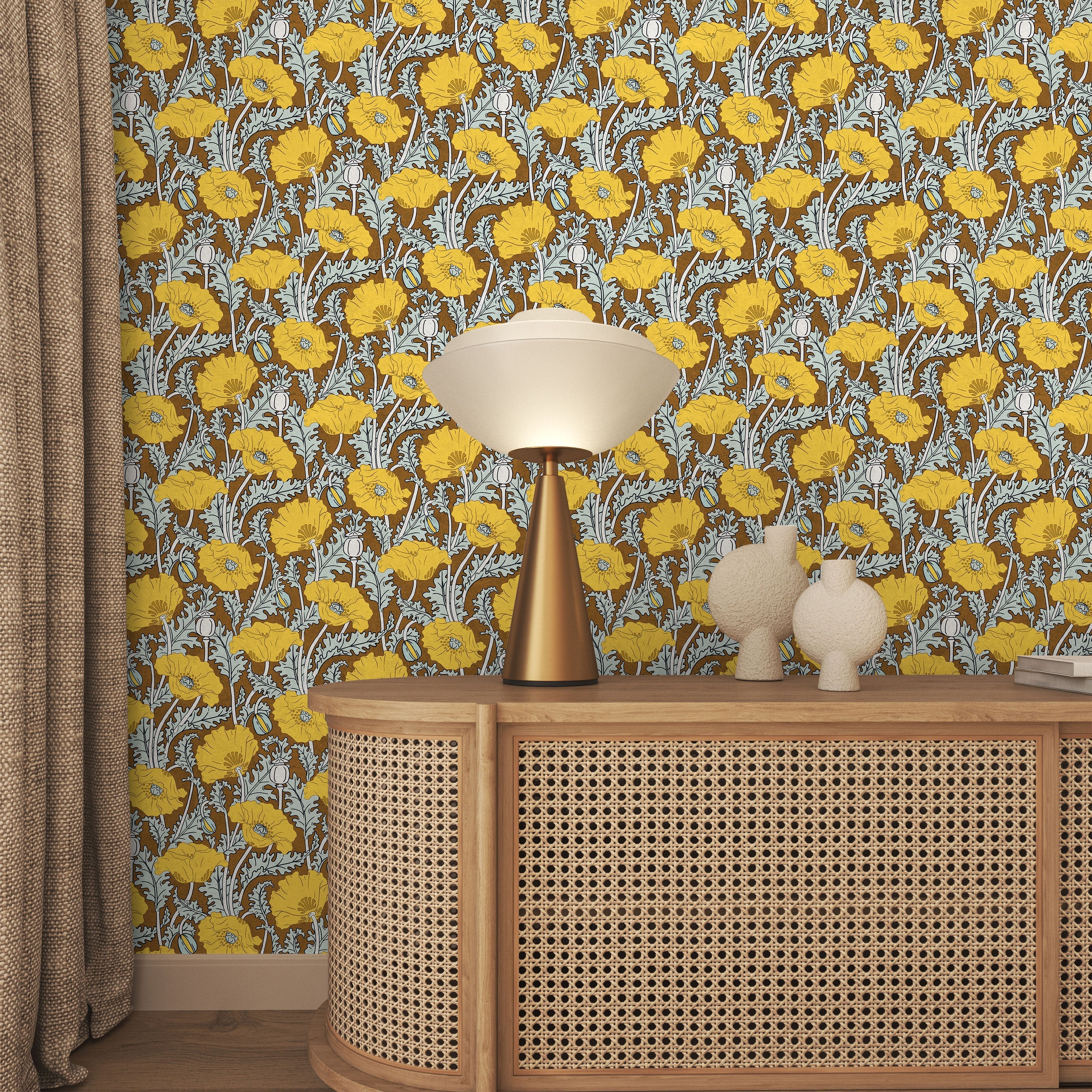 Maurice Pillard Verneuil x Poppy Peel and Stick Wallpaper, Removable Wallpaper, Traditional Wallpaper - Rustic Brown | DeccoPrint