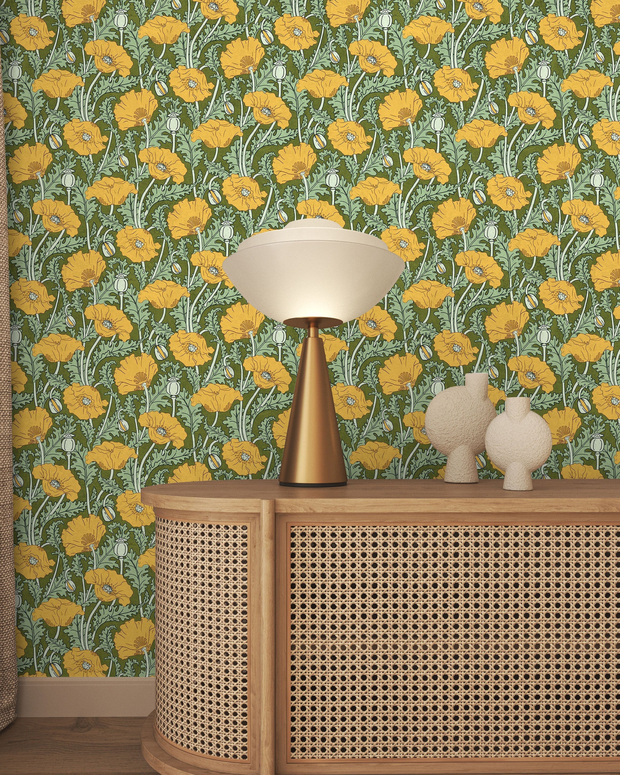 Maurice Pillard Verneuil x Poppy Peel and Stick Wallpaper, Removable Wallpaper, Traditional Wallpaper - Lush Green | DeccoPrint
