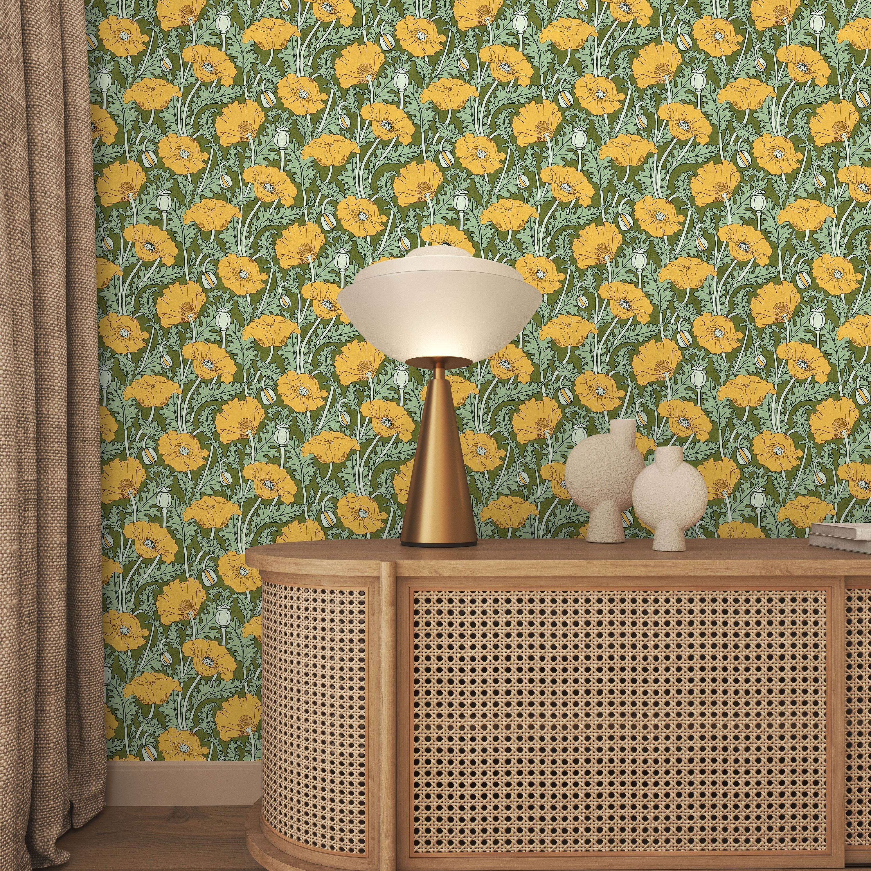 Maurice Pillard Verneuil x Poppy Peel and Stick Wallpaper, Removable Wallpaper, Traditional Wallpaper - Lush Green | DeccoPrint