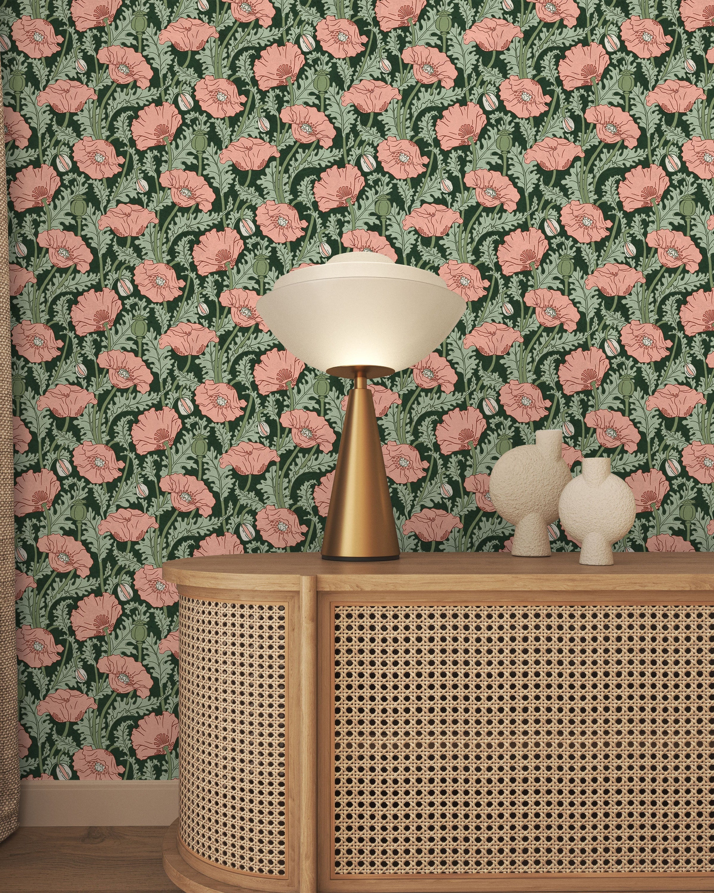 Maurice Pillard Verneuil x Poppy Peel and Stick Wallpaper, Removable Wallpaper, Traditional Wallpaper - Dusty Pink | DeccoPrint