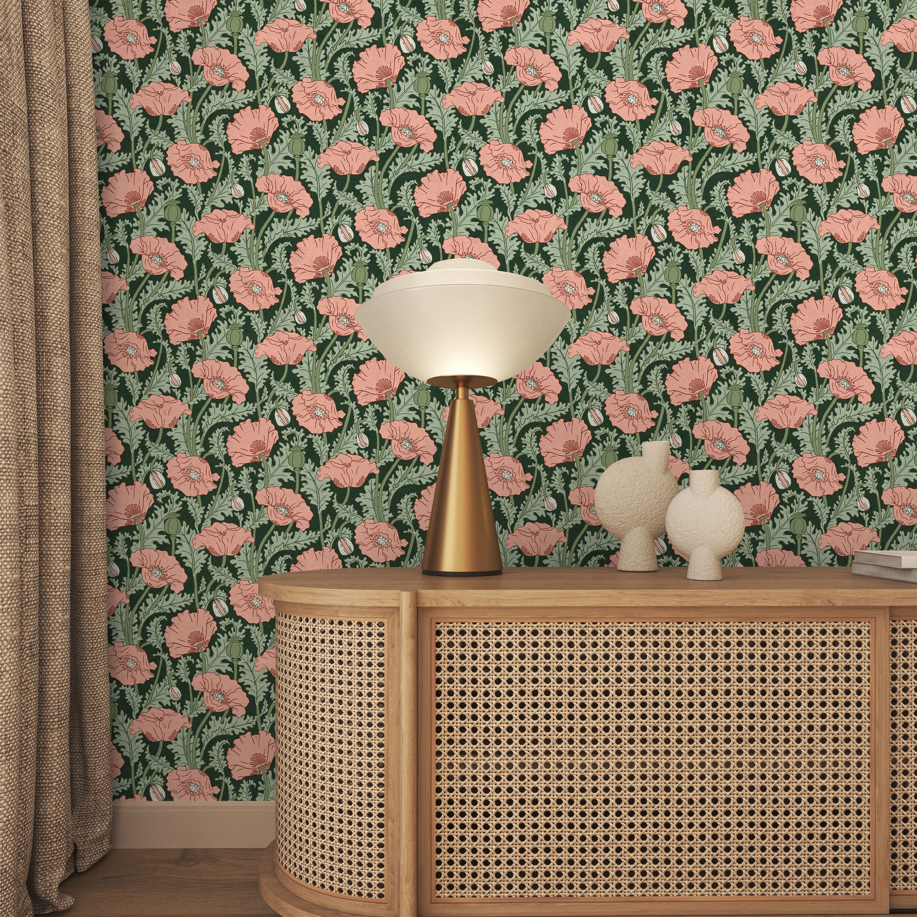 Maurice Pillard Verneuil x Poppy Peel and Stick Wallpaper, Removable Wallpaper, Traditional Wallpaper - Dusty Pink | DeccoPrint