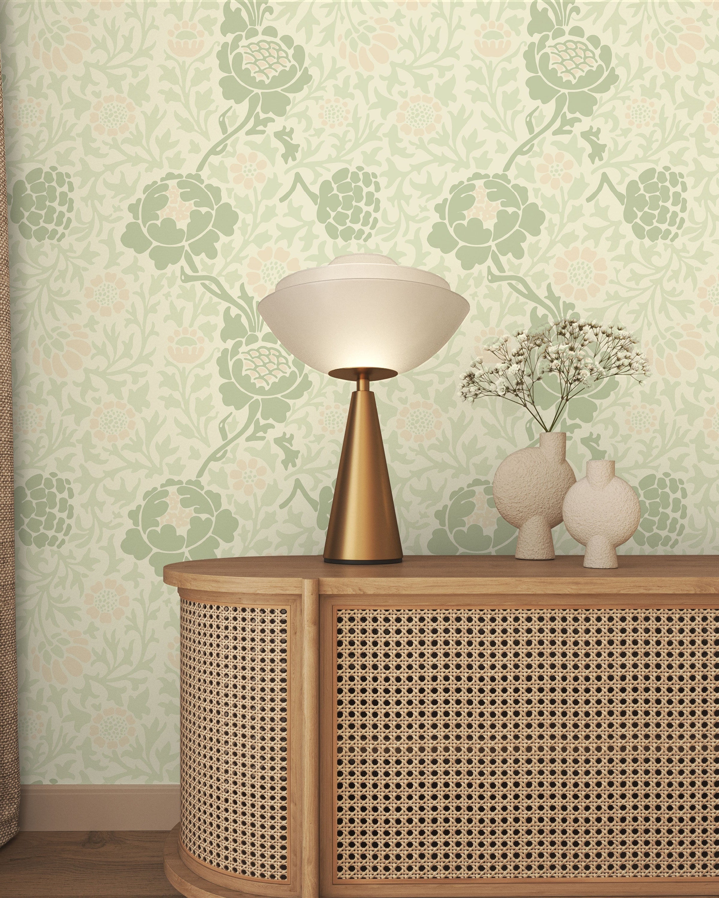 William Morris X Grafton (1883) Peel and Stick Wallpaper, Removable Wallpaper, Traditional Wallpaper - Light Green | DeccoPrint