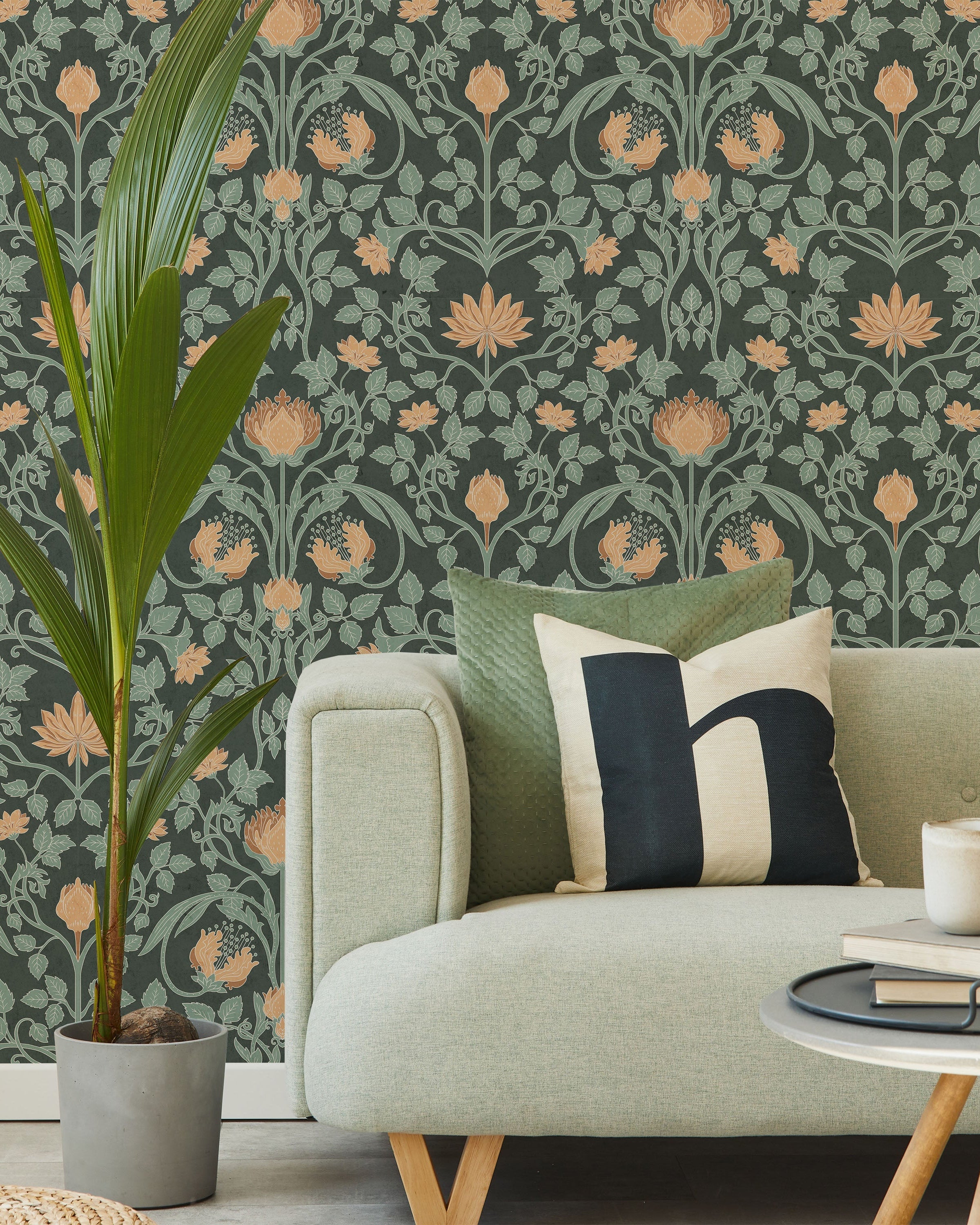 Art Nouveau Peel and Stick Wallpaper, Removable Wallpaper, Traditional Wallpaper - Forest Green | DeccoPrint