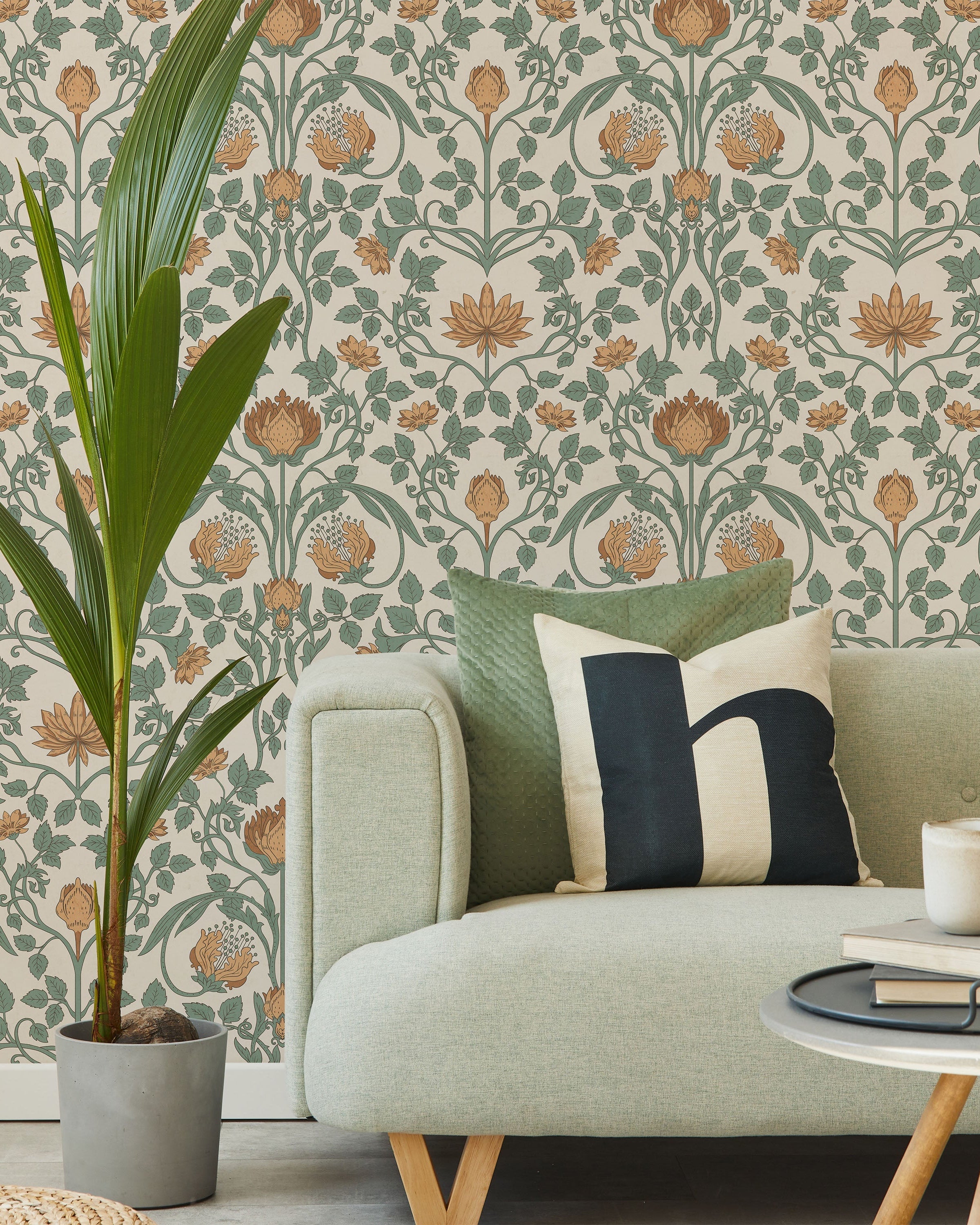 Art Nouveau Peel and Stick Wallpaper, Removable Wallpaper, Traditional Wallpaper - Amber Beige | DeccoPrint