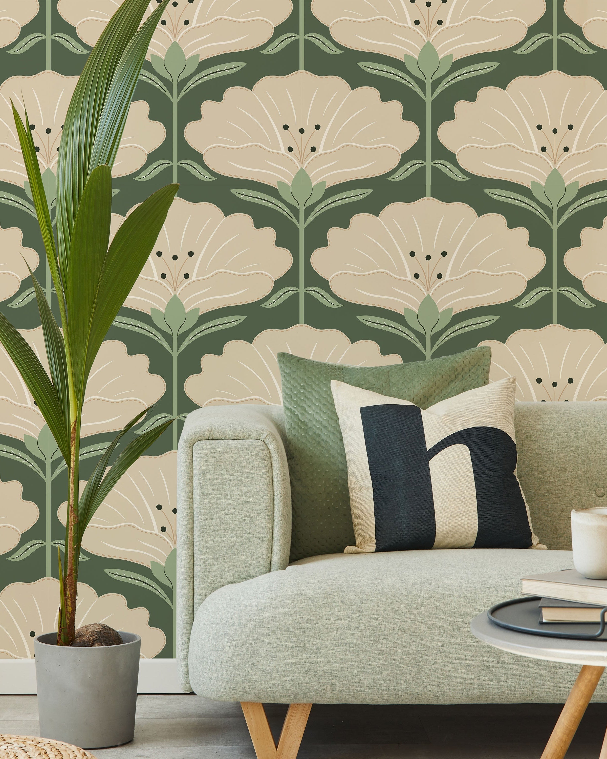 Dreamy Daisies Peel and Stick Wallpaper, Removable Wallpaper, Traditional Wallpaper - Green | DeccoPrint