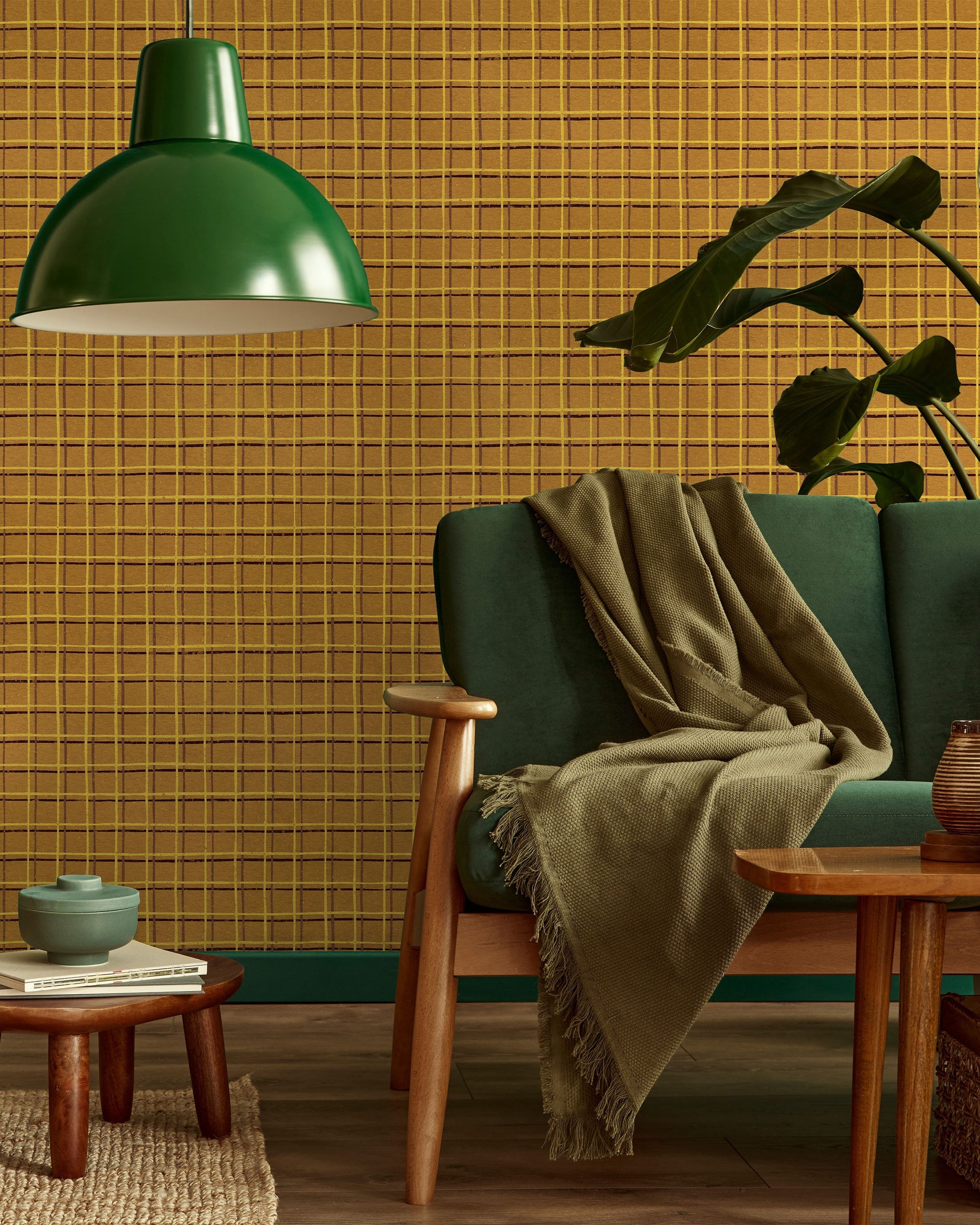 Furuya Korin x Korin Zen Grid Peel and Stick Wallpaper, Removable Wallpaper, Traditional Wallpaper - Warm Orange | DeccoPrint