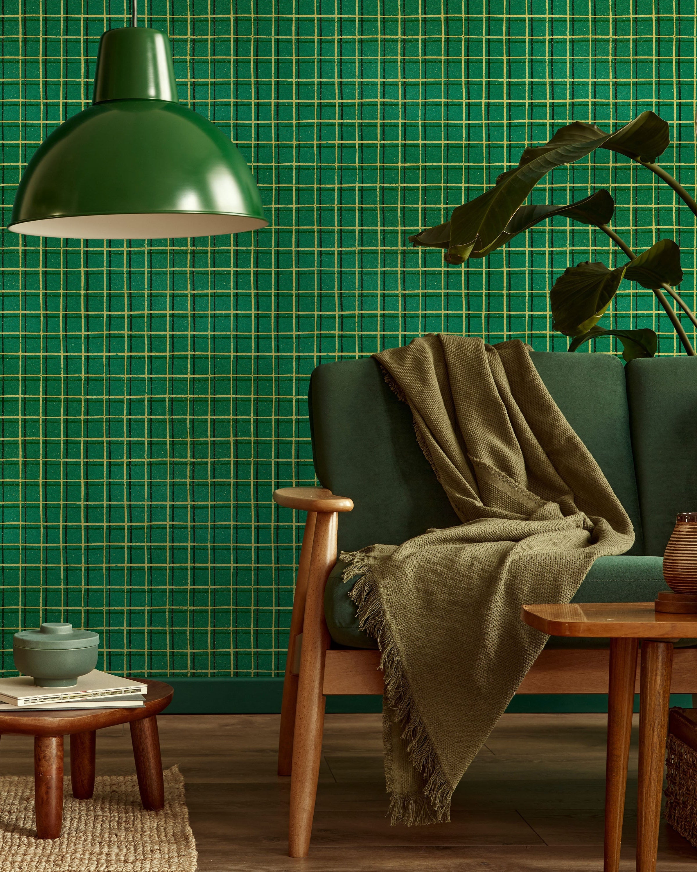 Furuya Korin x Korin Zen Grid Peel and Stick Wallpaper, Removable Wallpaper, Traditional Wallpaper - Vintage Green | DeccoPrint