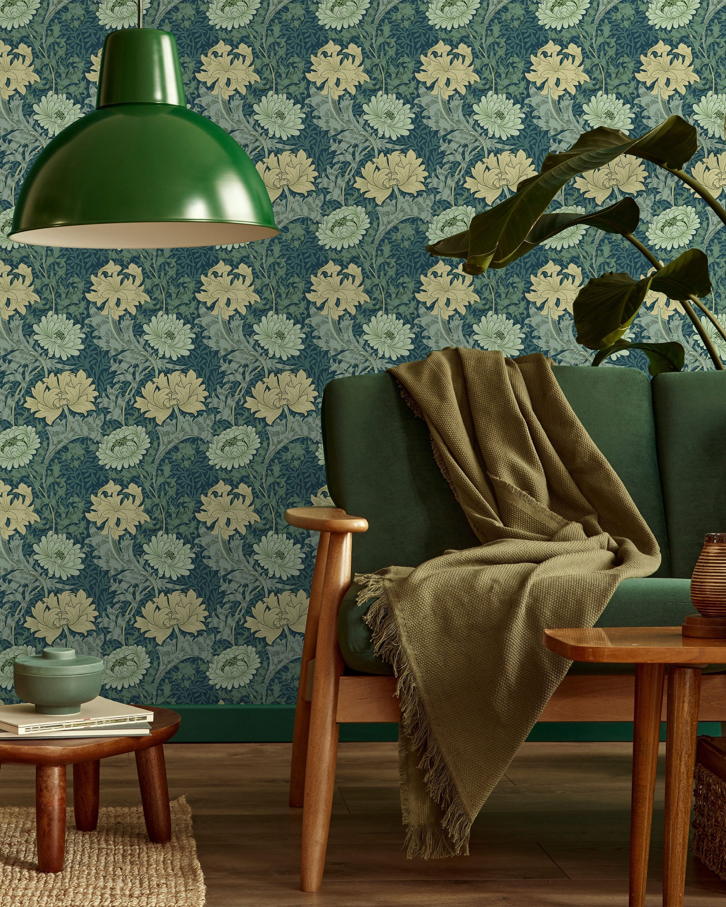 William Morris X Chrysanthemum Peel and Stick Wallpaper, Removable Wallpaper, Traditional Wallpaper - Green | DeccoPrint