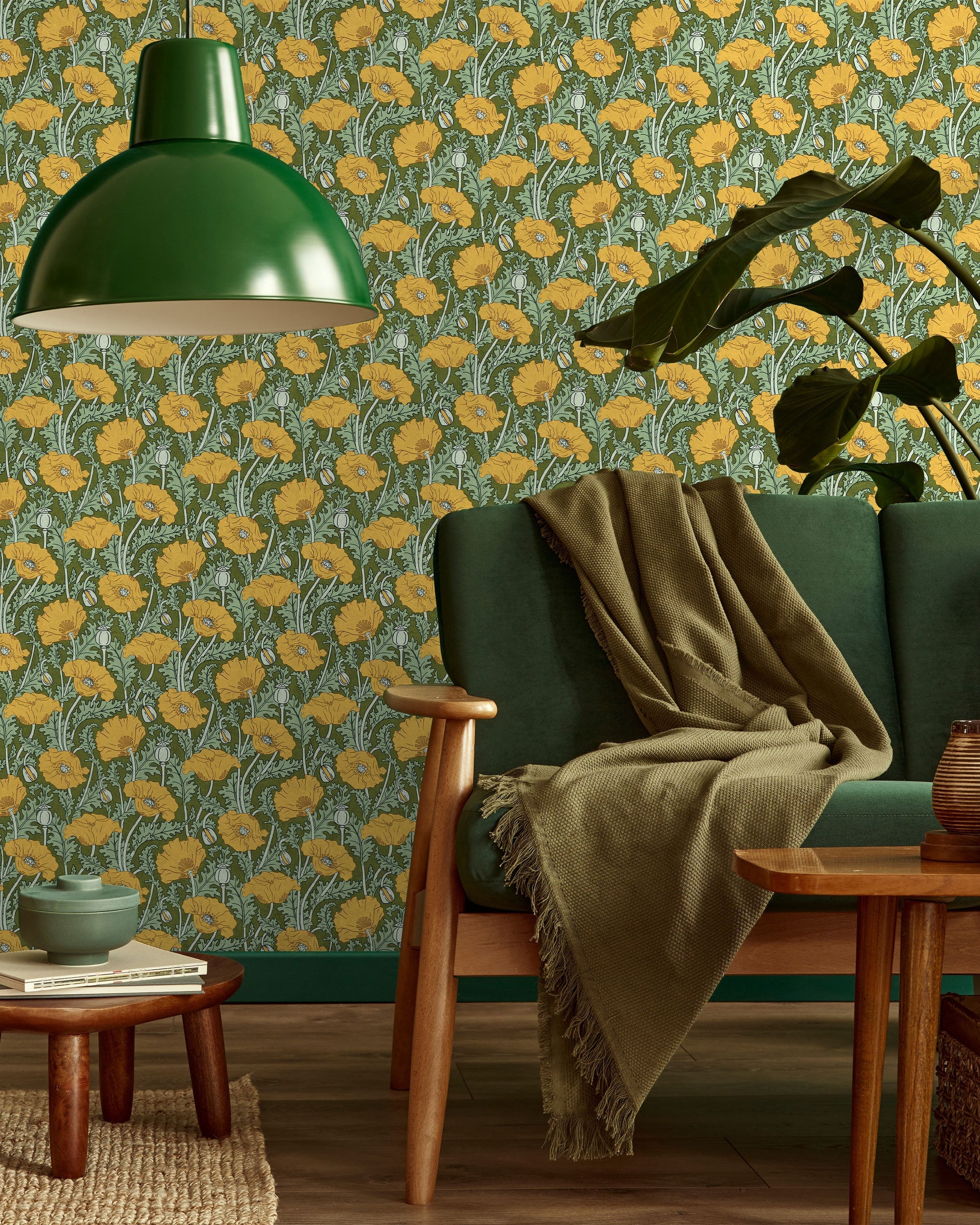 Maurice Pillard Verneuil x Poppy Peel and Stick Wallpaper, Removable Wallpaper, Traditional Wallpaper - Lush Green | DeccoPrint