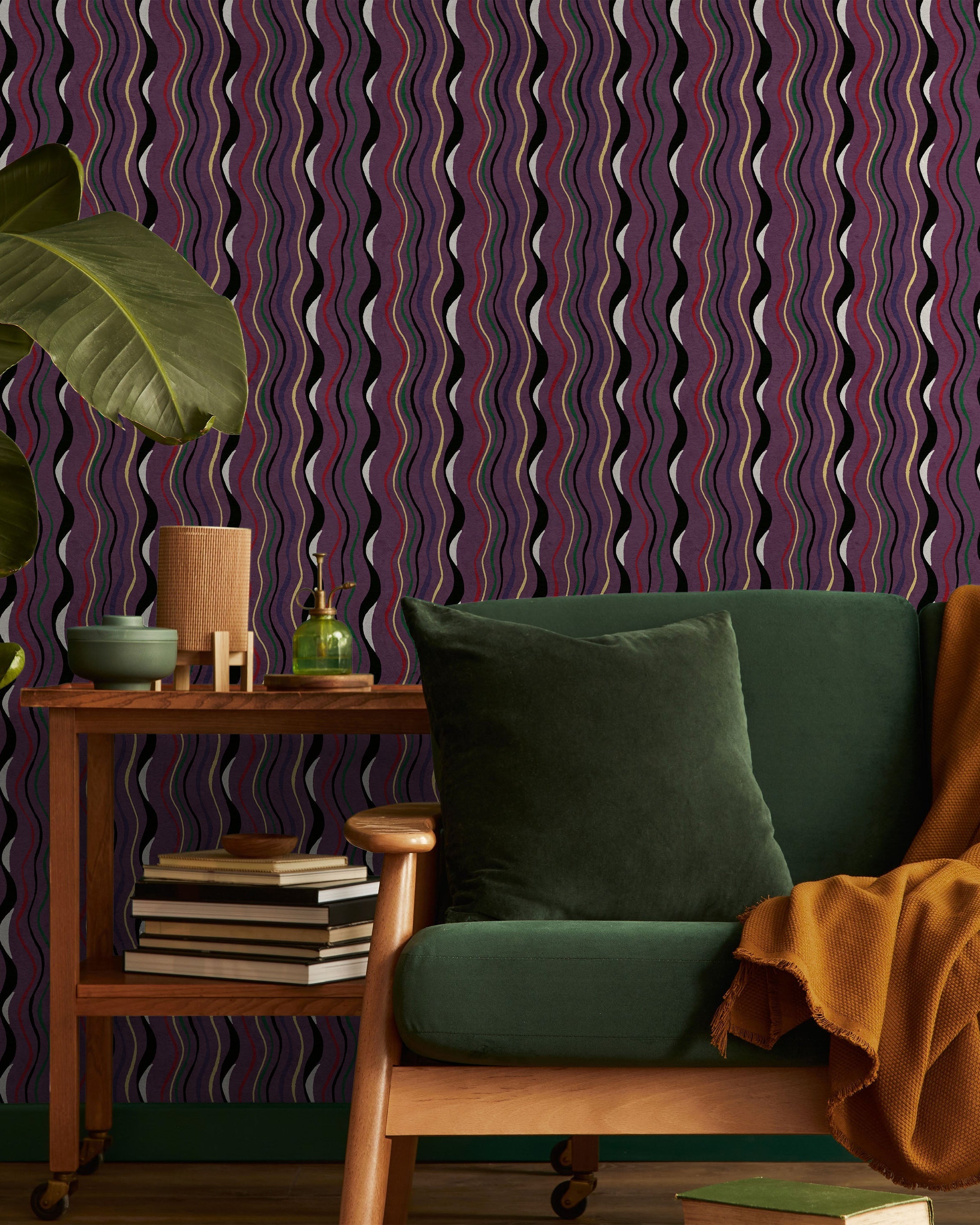 Furuya Korin x Korin Waves Peel and Stick Wallpaper, Removable Wallpaper, Traditional Wallpaper - Dark Purple | DeccoPrint