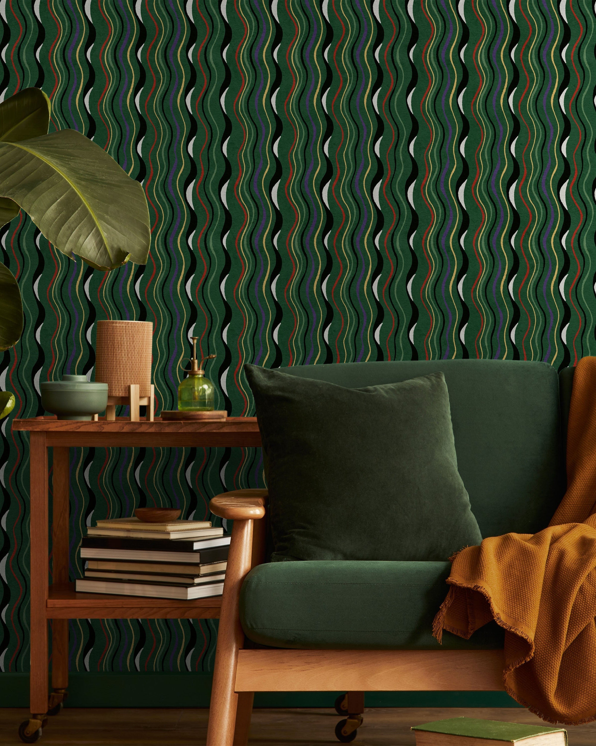 Furuya Korin x Korin Waves Peel and Stick Wallpaper, Removable Wallpaper, Traditional Wallpaper - Deep Green | DeccoPrint