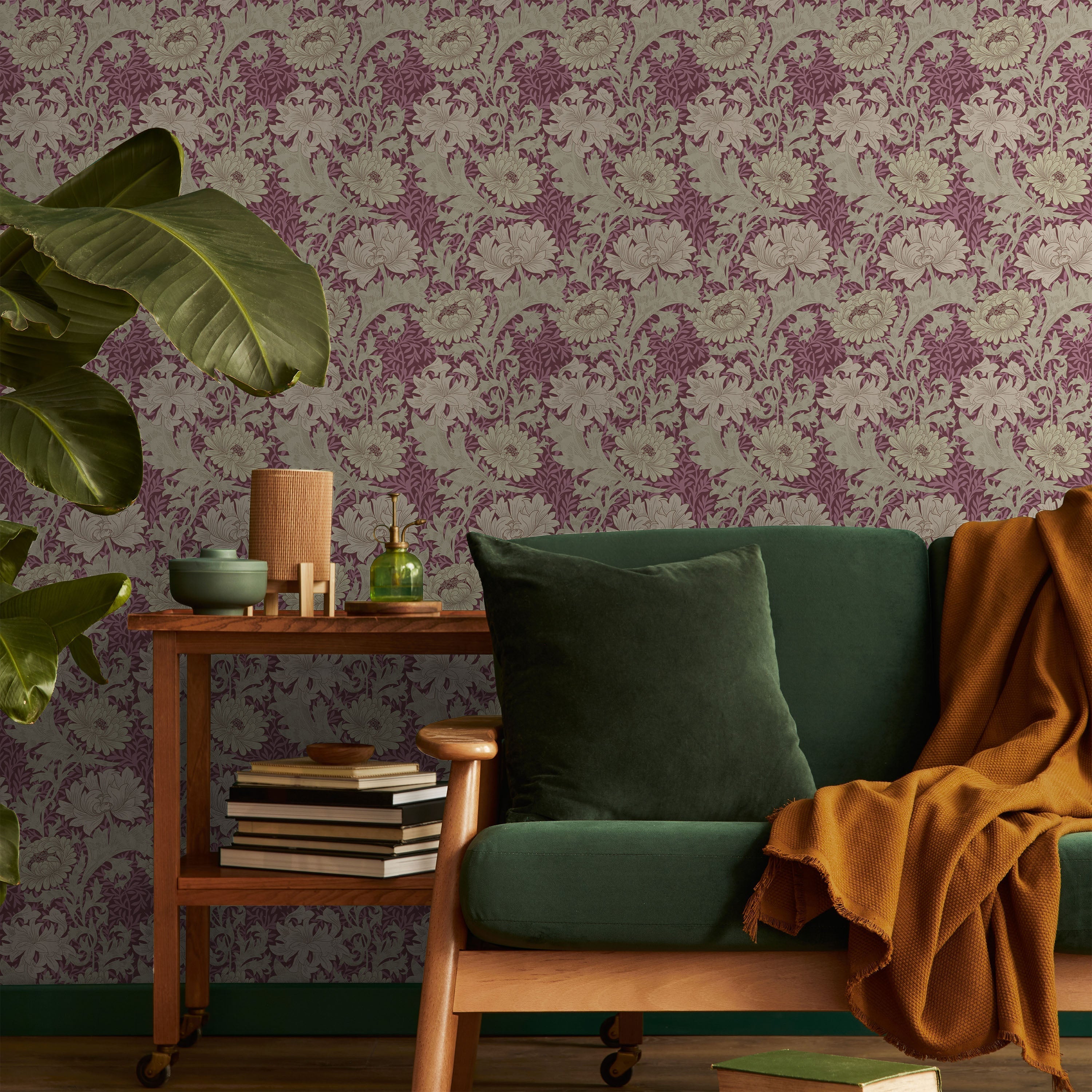 William Morris X Chrysanthemum Peel and Stick Wallpaper, Removable Wallpaper, Traditional Wallpaper - Wine | DeccoPrint