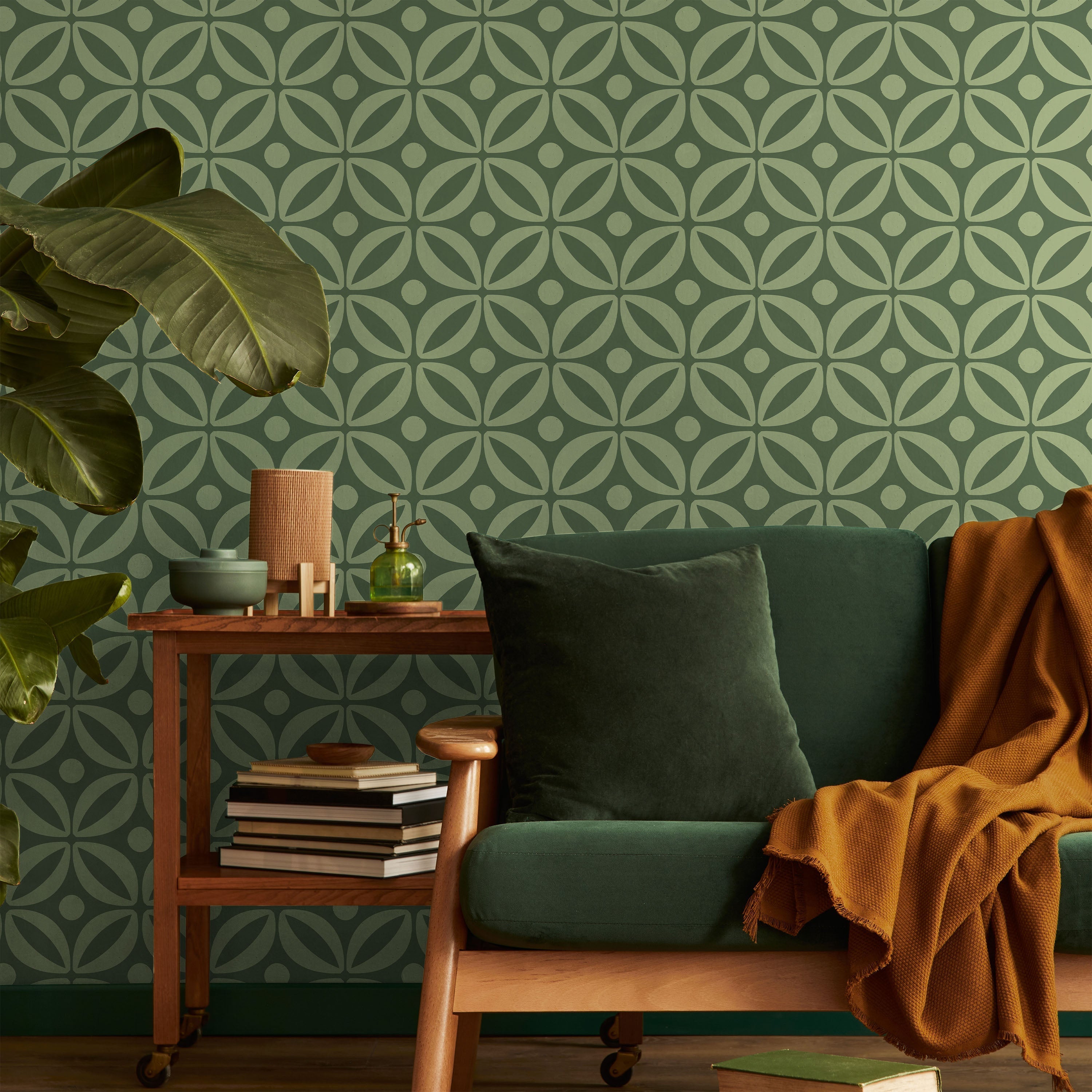 Grid Bloom Peel and Stick Wallpaper, Removable Wallpaper, Traditional Wallpaper - Green | DeccoPrint