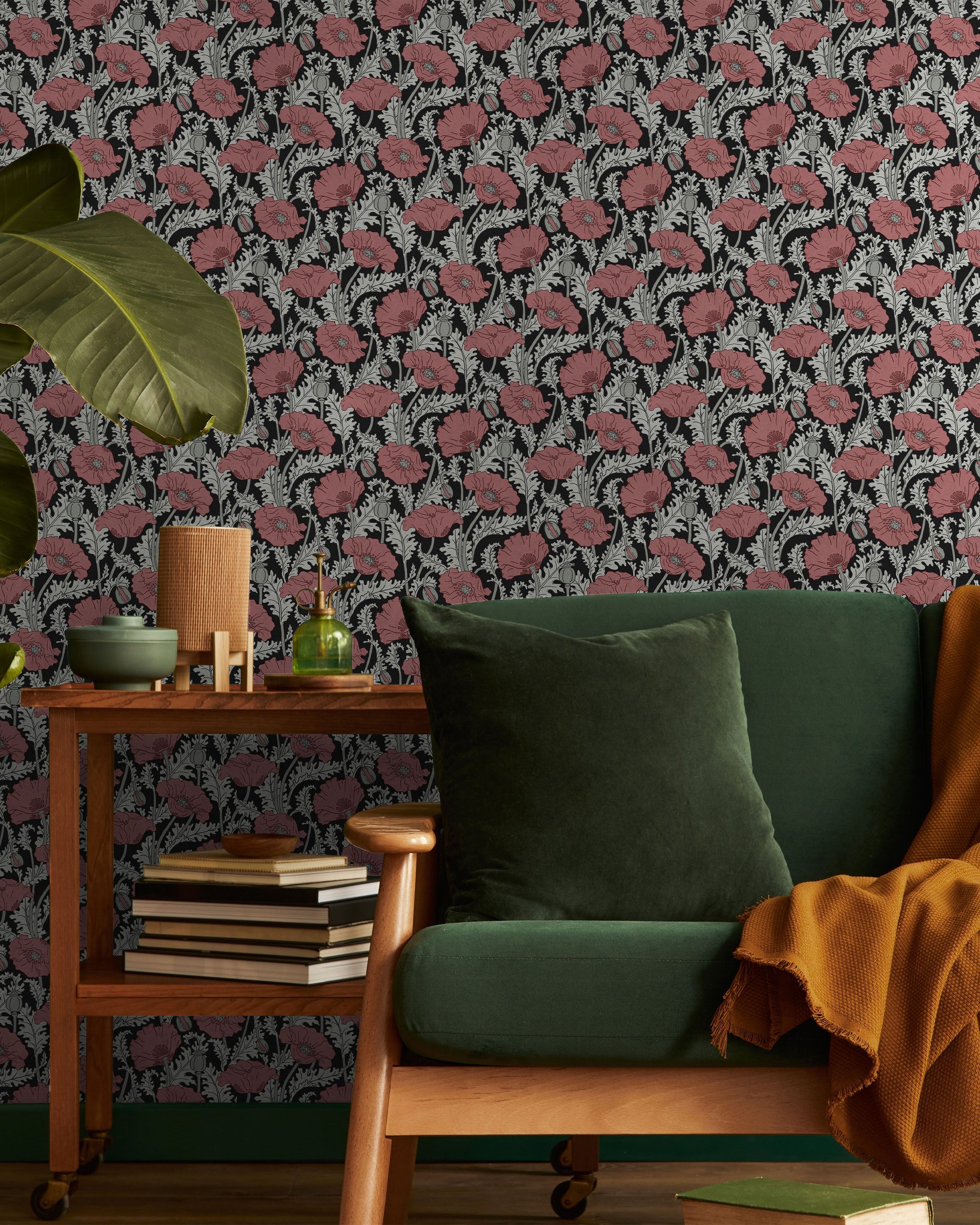 Maurice Pillard Verneuil x Poppy Peel and Stick Wallpaper, Removable Wallpaper, Traditional Wallpaper - Midnight Garden | DeccoPrint