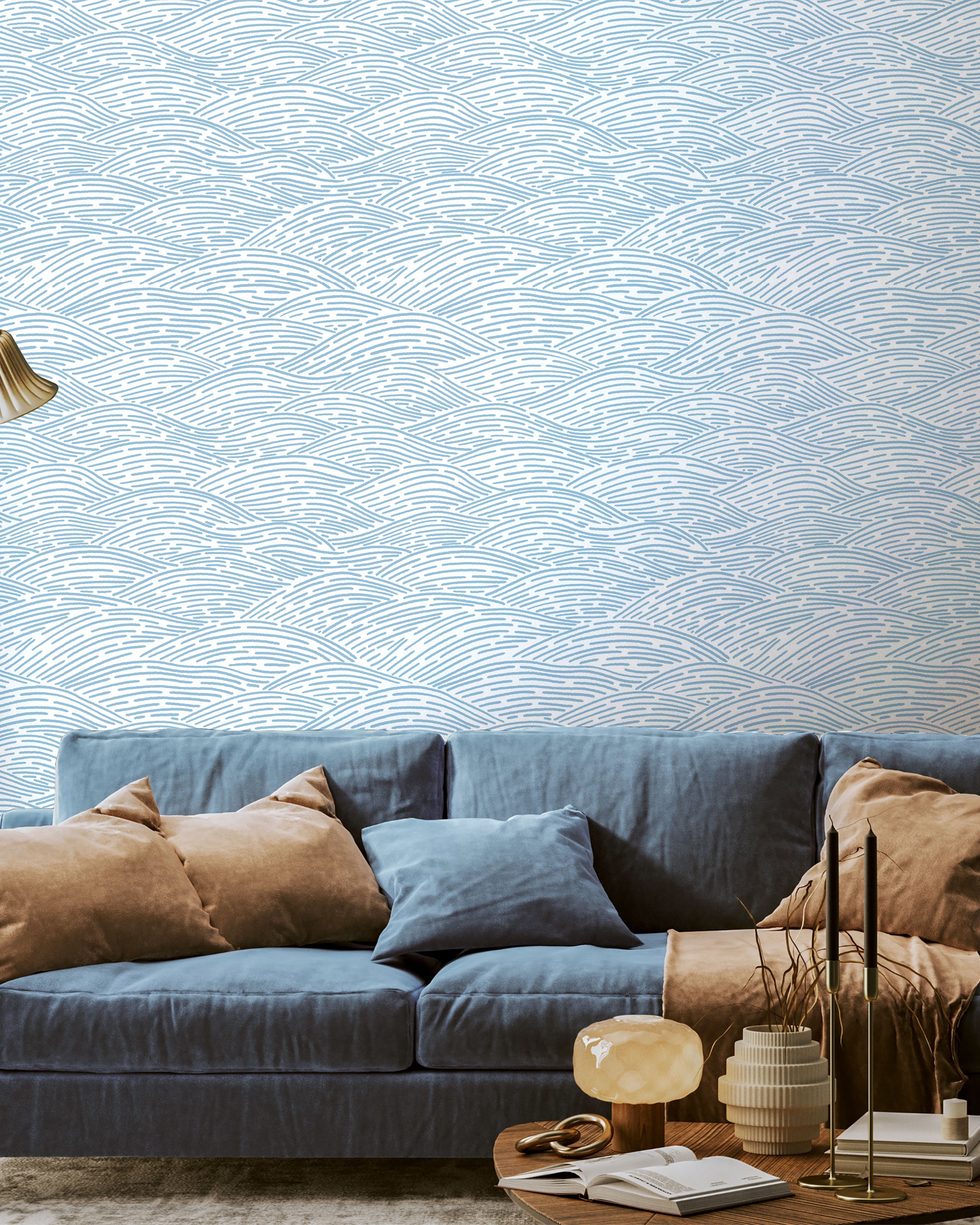 Calm Waves Peel and Stick Wallpaper, Removable Wallpaper, Traditional Wallpaper - Light Blue | DeccoPrint