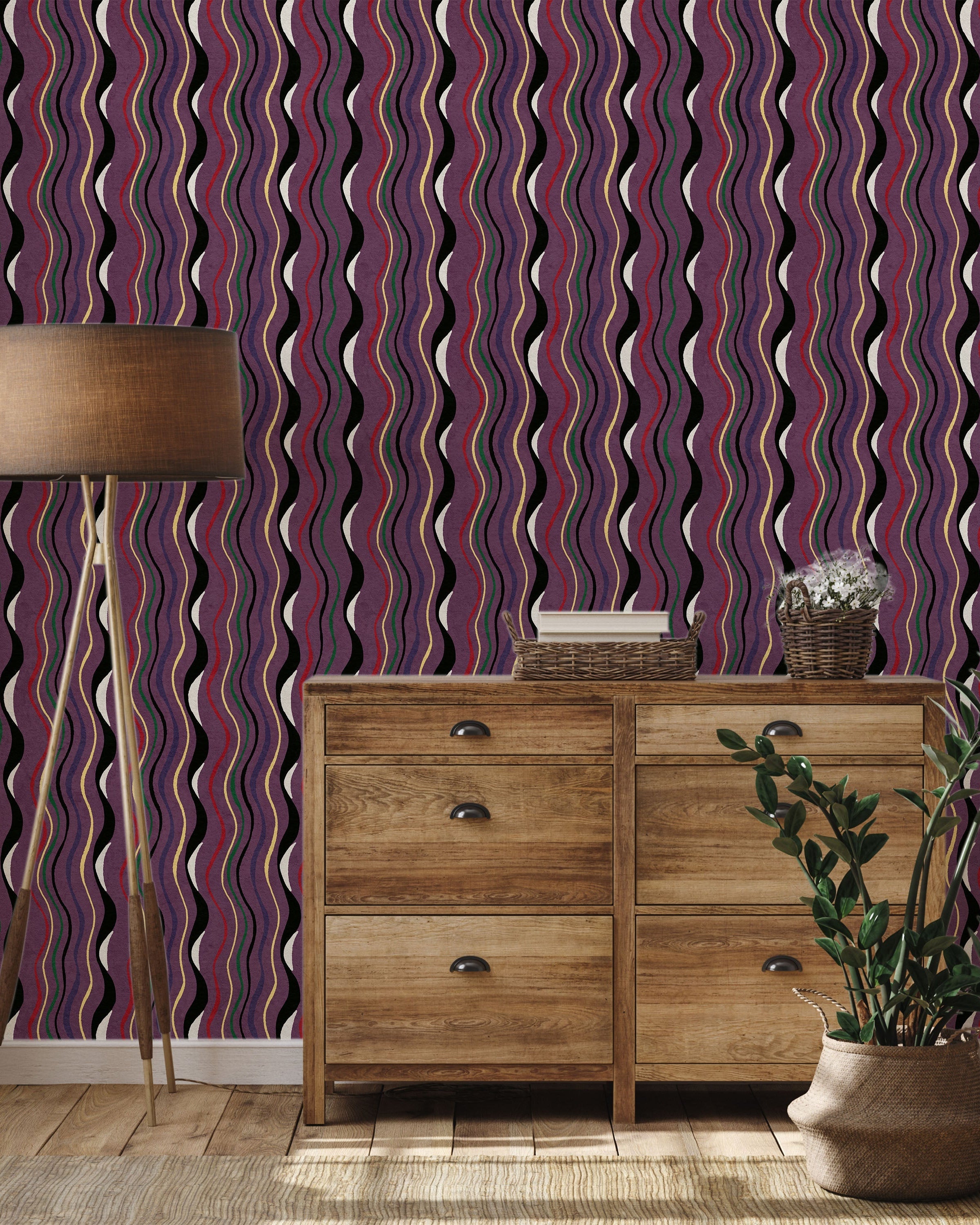 Furuya Korin x Korin Waves Peel and Stick Wallpaper, Removable Wallpaper, Traditional Wallpaper - Dark Purple | DeccoPrint