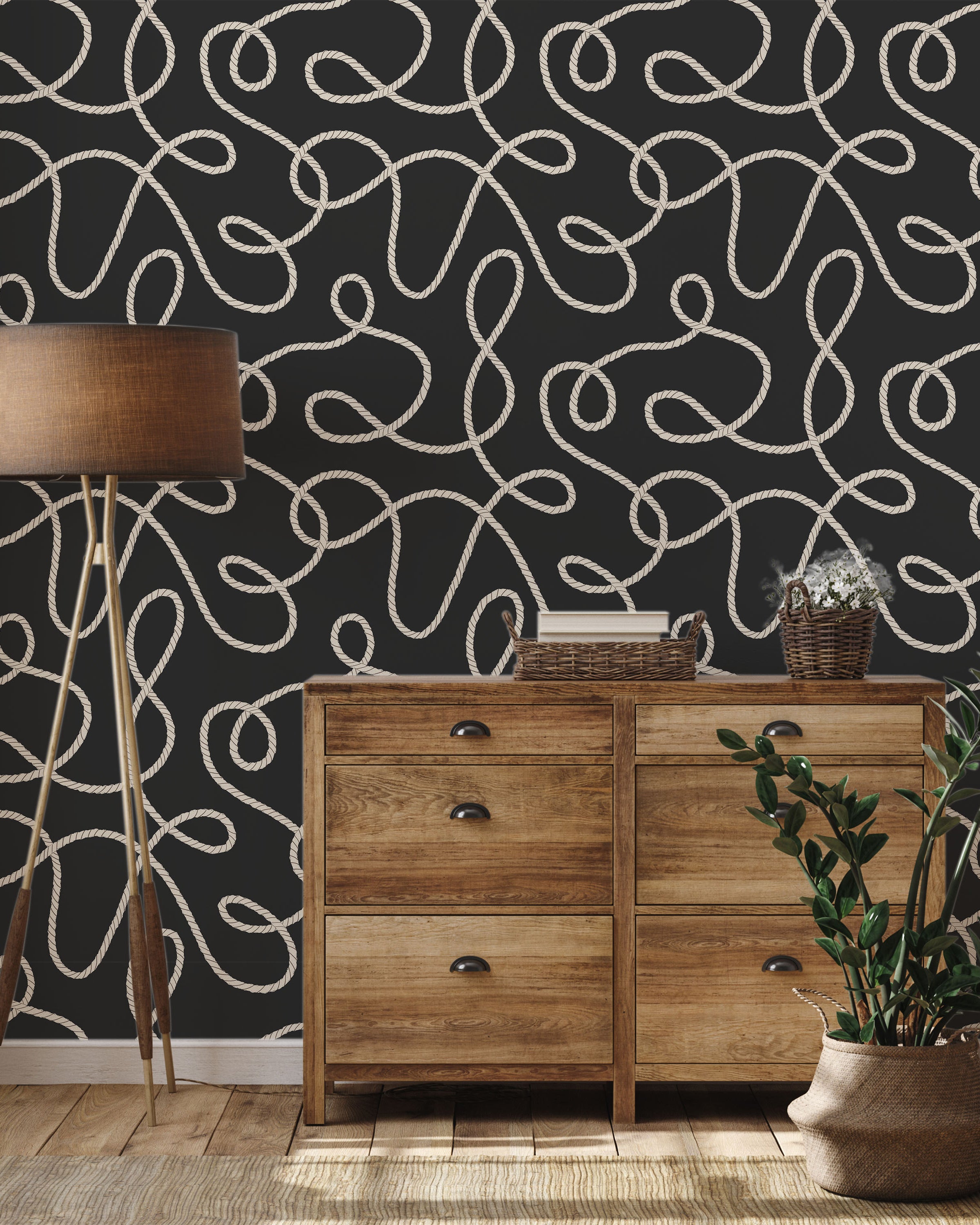 Twist and Tangle Peel and Stick Wallpaper, Removable Wallpaper, Traditional Wallpaper - Dark Gray | DeccoPrint