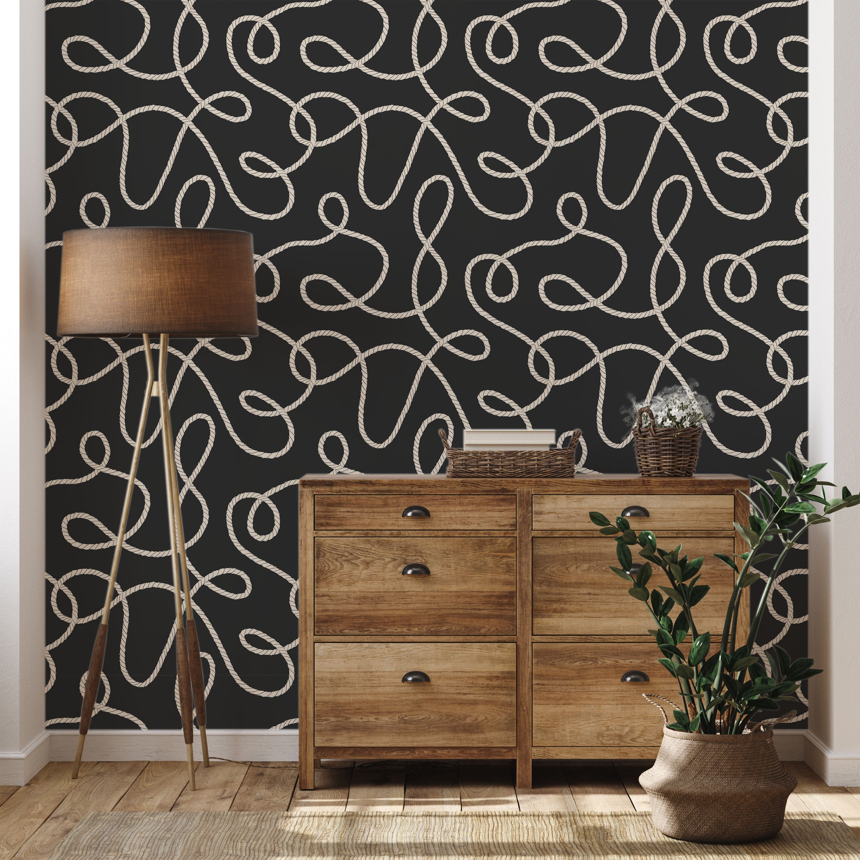 Twist and Tangle Peel and Stick Wallpaper, Removable Wallpaper, Traditional Wallpaper - Dark Gray | DeccoPrint