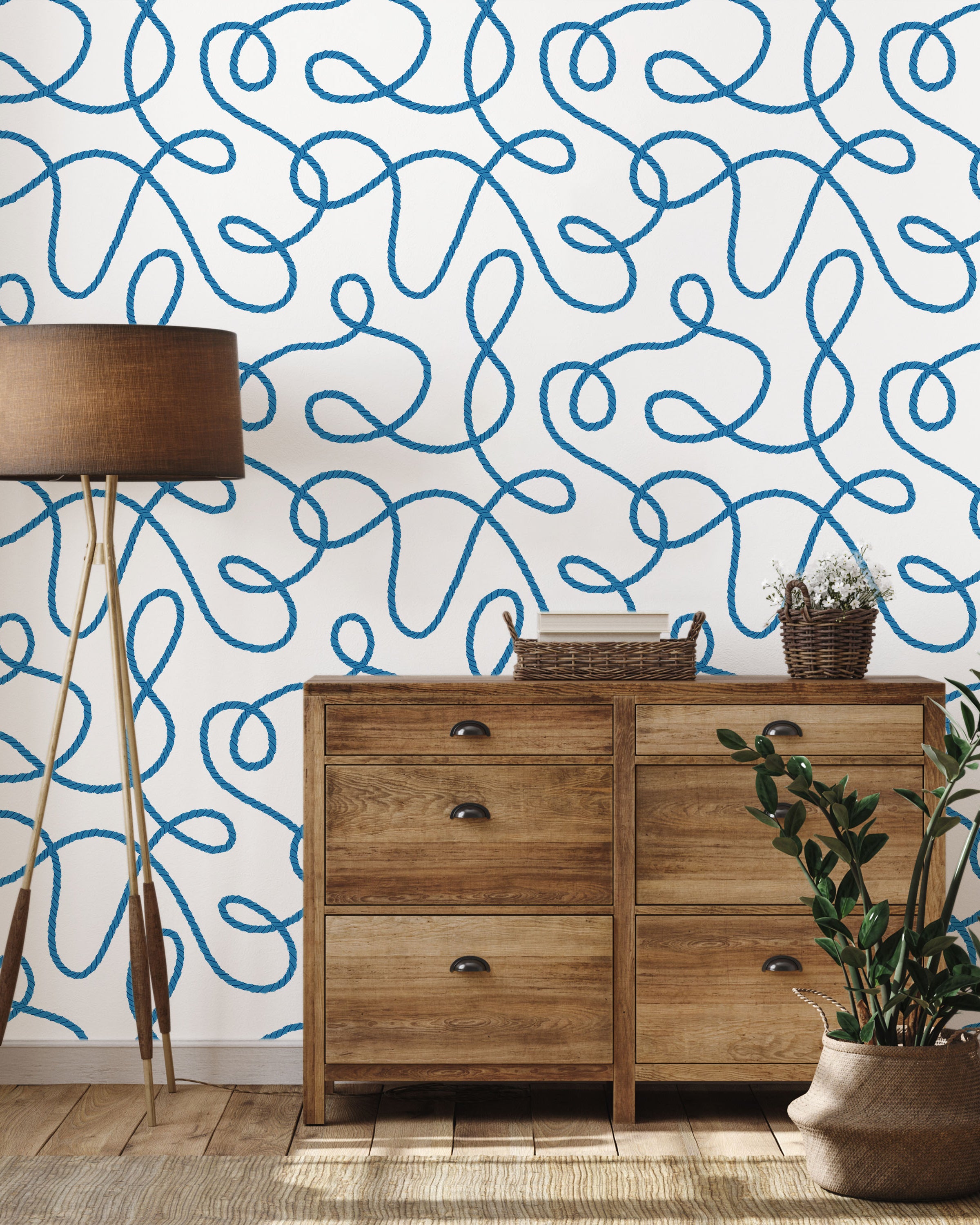 Twist and Tangle Peel and Stick Wallpaper, Removable Wallpaper, Traditional Wallpaper - Ocean Blue | DeccoPrint