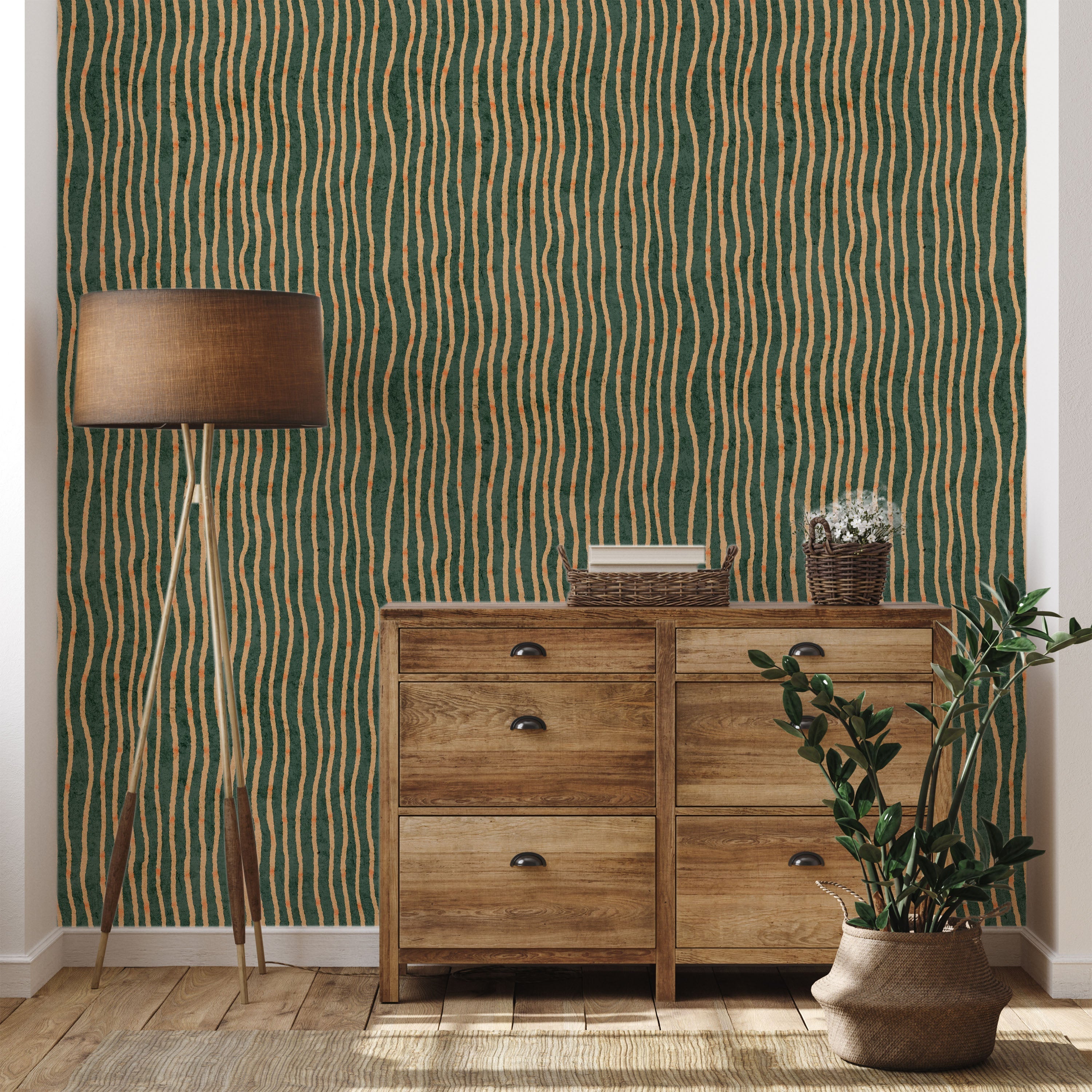 Furuya Korin x Edo Stream Peel and Stick Wallpaper, Removable Wallpaper, Traditional Wallpaper - Deep Green | DeccoPrint