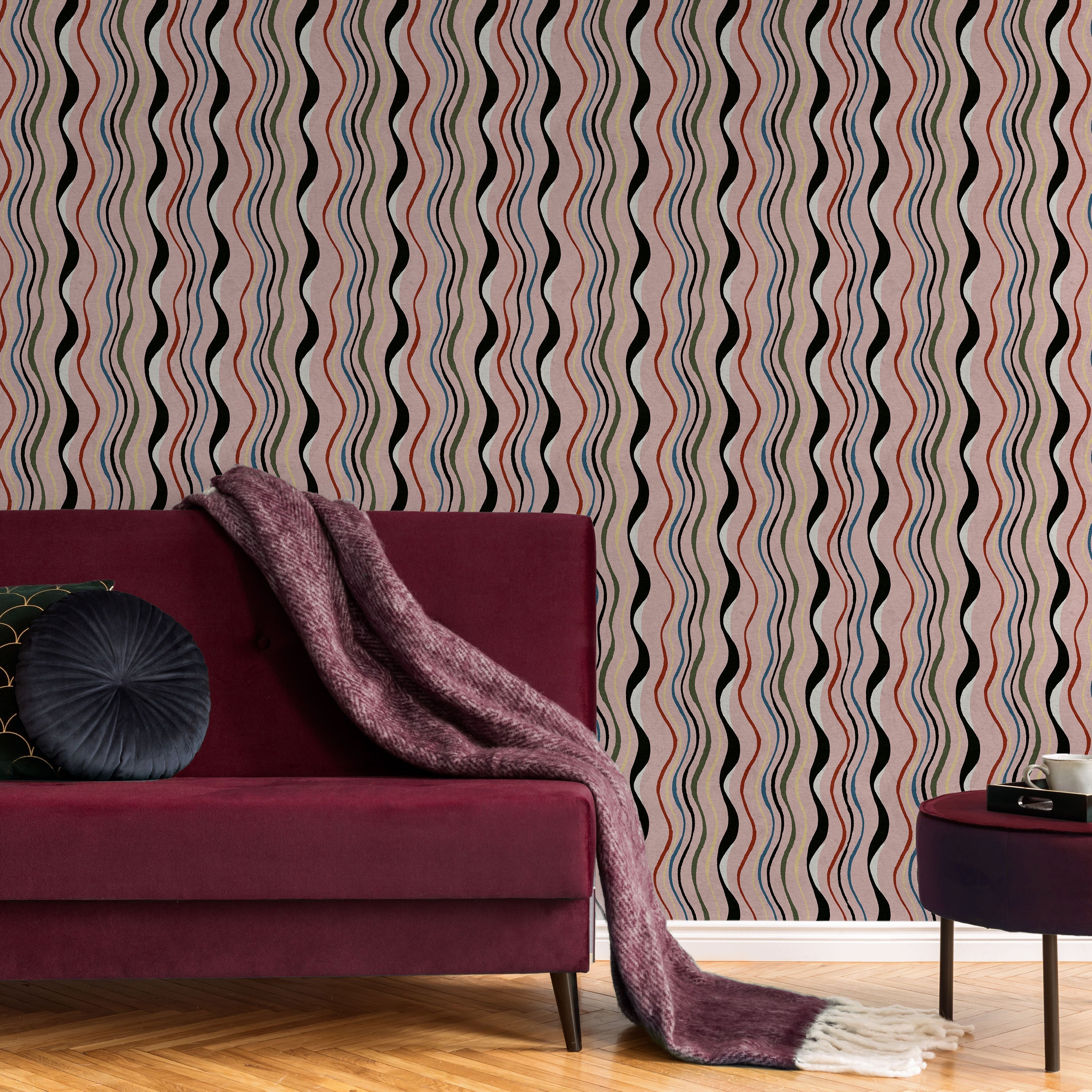 Furuya Korin x Korin Waves Peel and Stick Wallpaper, Removable Wallpaper, Traditional Wallpaper - Vintage Pink | DeccoPrint