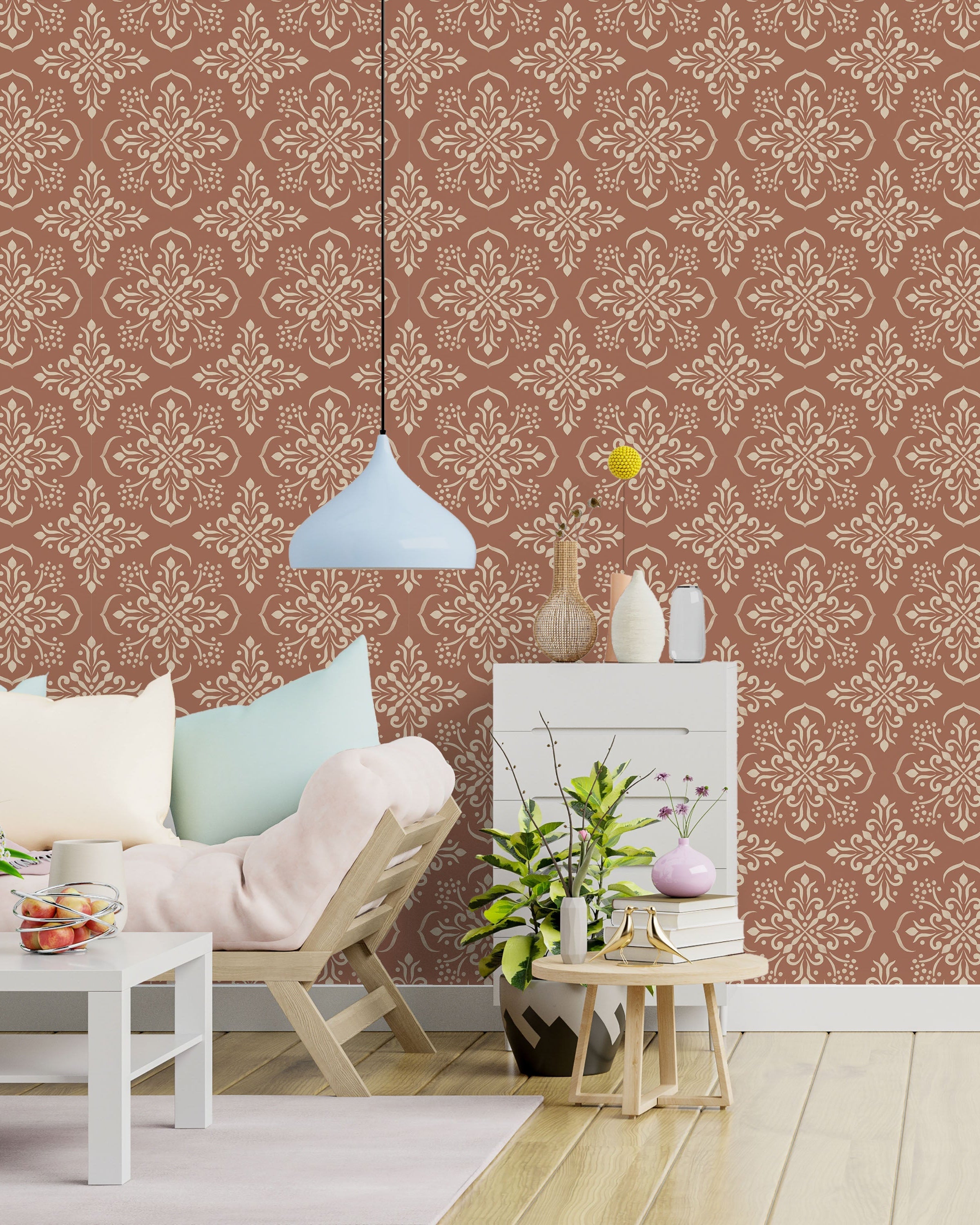 Aurora Mandala Peel and Stick Wallpaper, Removable Wallpaper, Traditional Wallpaper - Coffee Cream | DeccoPrint