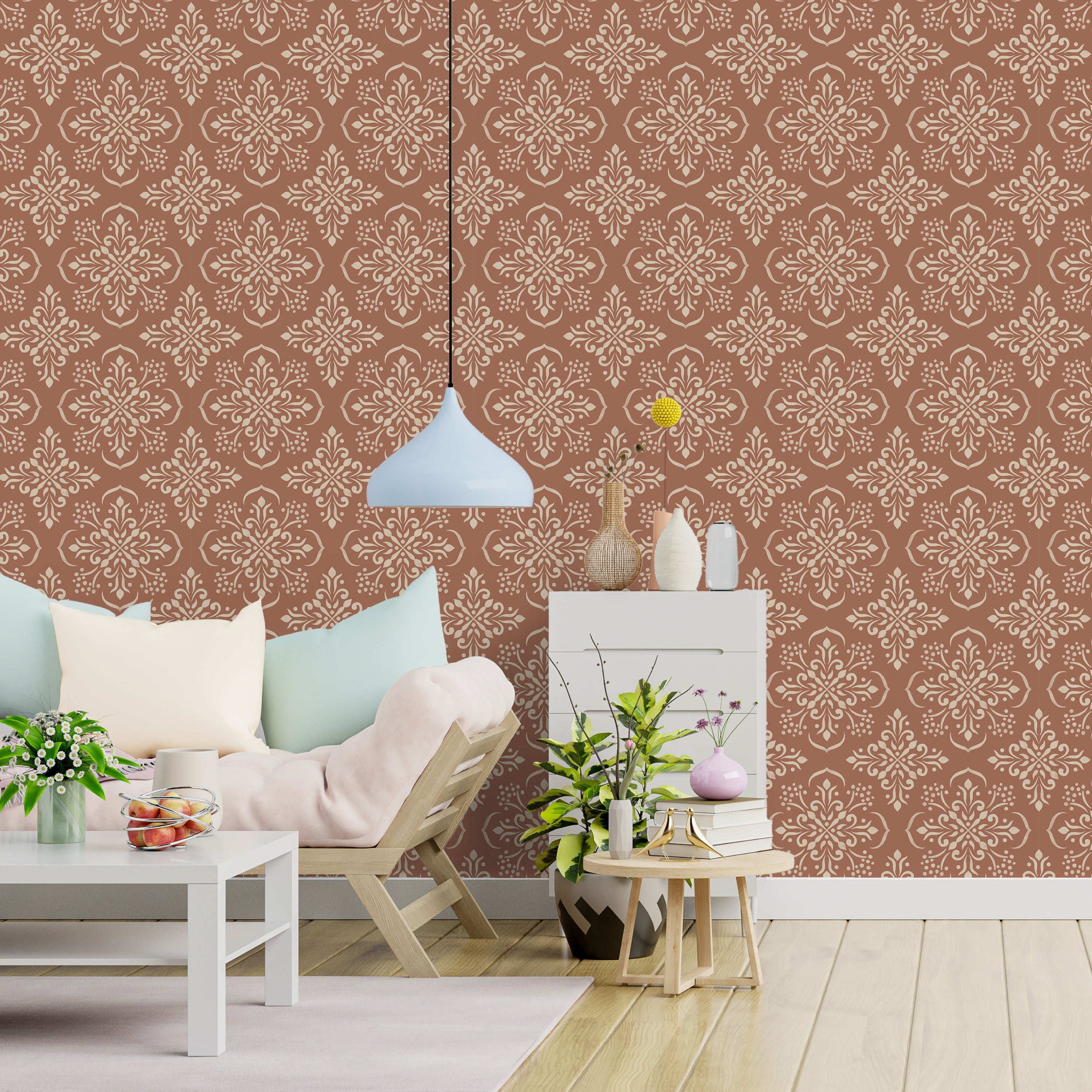 Aurora Mandala Peel and Stick Wallpaper, Removable Wallpaper, Traditional Wallpaper - Coffee Cream | DeccoPrint
