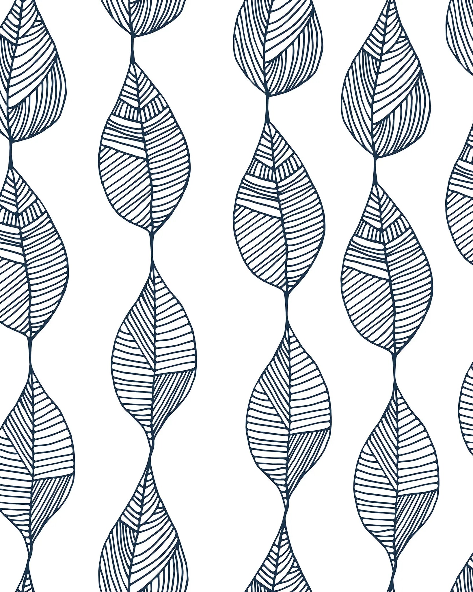 Pattern of black leaves on a white background